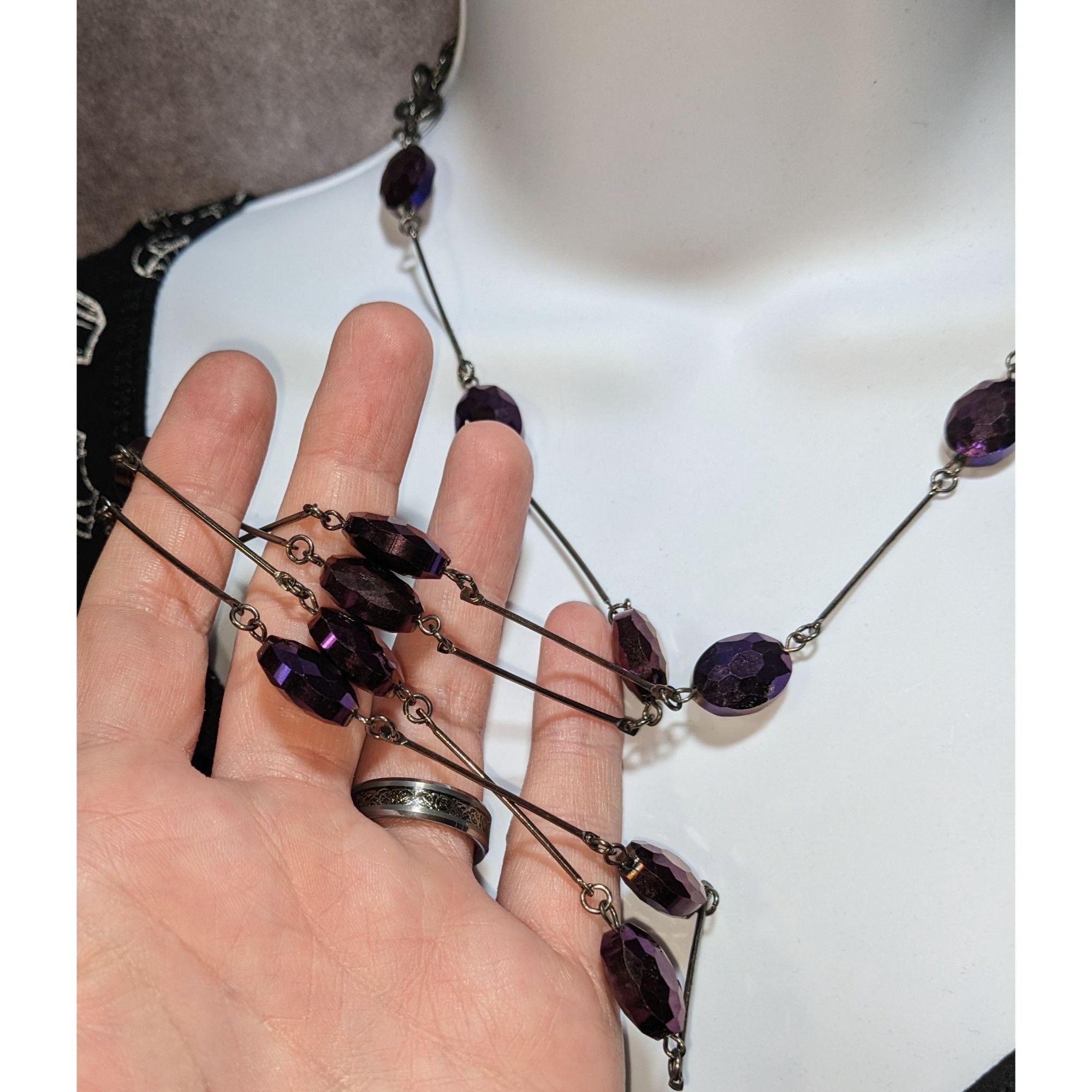 Other Charming Charlie Gothic Purple Faceted Bead Station Necklace Size ONE SIZE - 6 Thumbnail