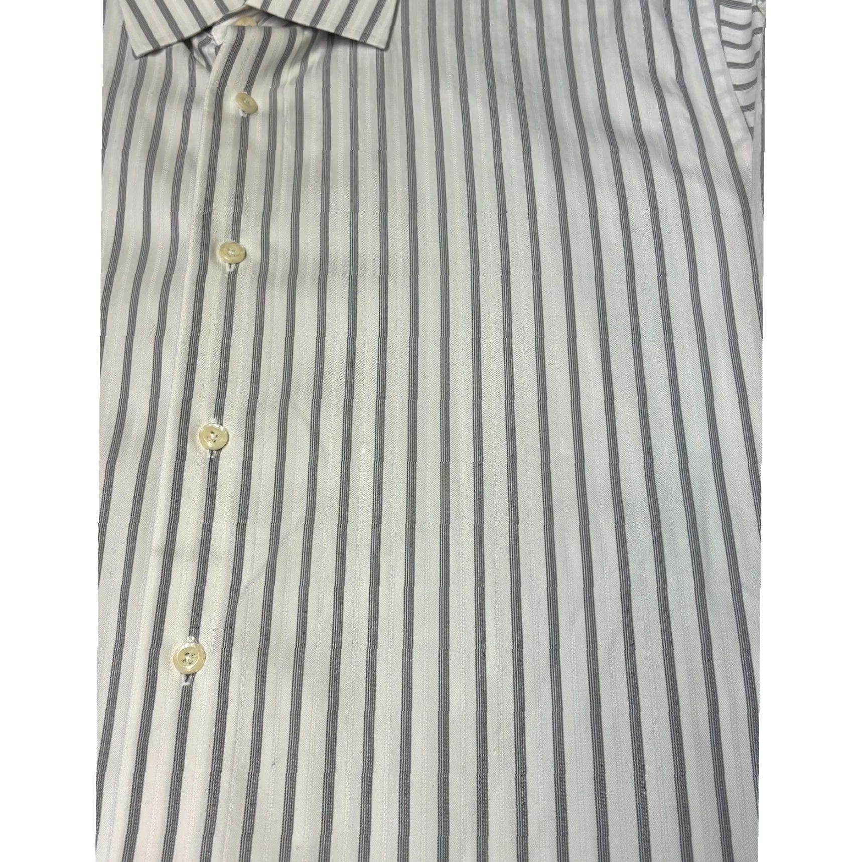 David Donahue David Donahue Mens Dress Shirt Striped White Grey Cotton 17 32/33 French Cuff Button Long Sleeve Shirt Mens Regular Tailored Formal Wedding Business Size 46R - 2 Thumbnail
