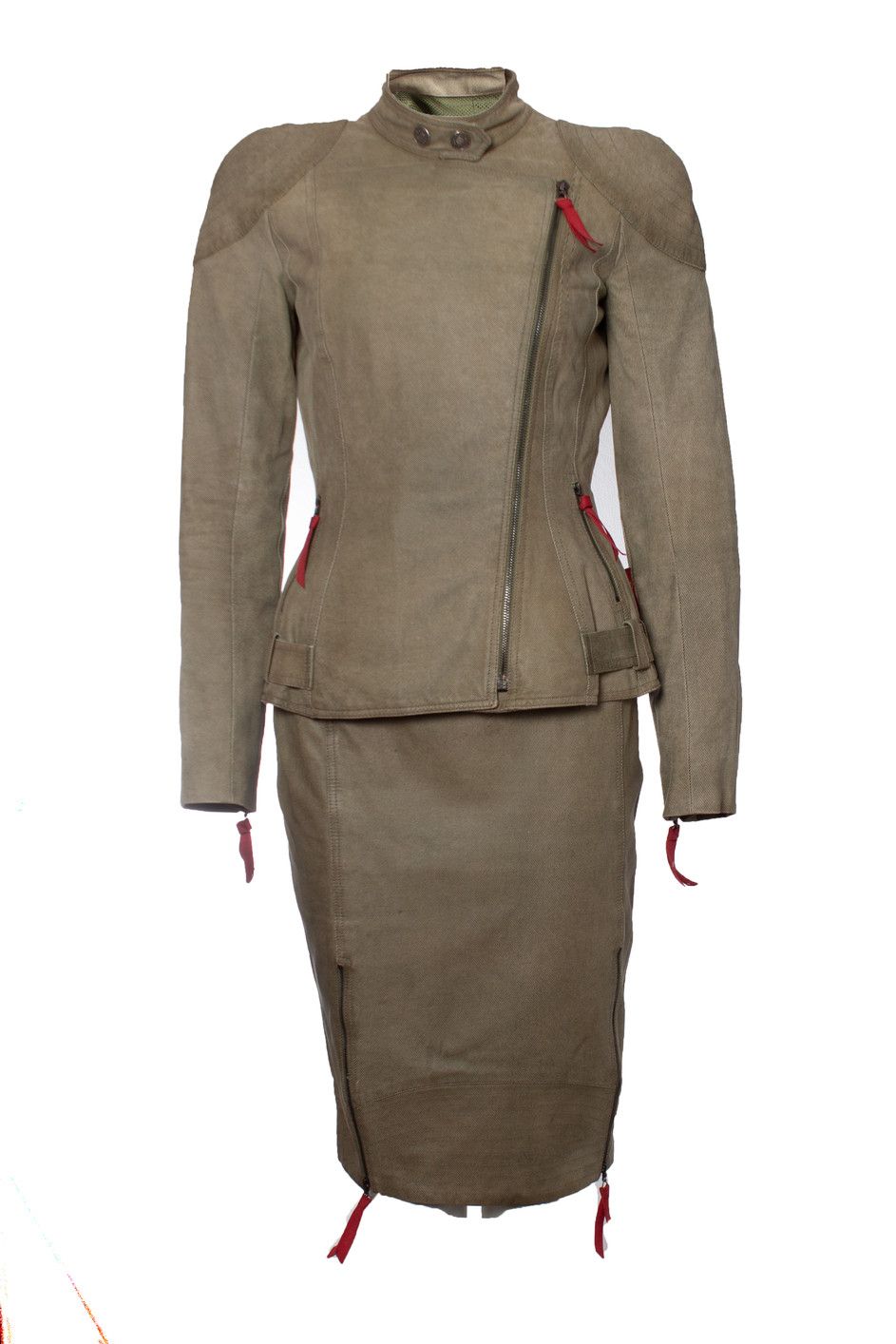 Dior Christian Dior, Green suede biker jacket and skirt Size S / US 4 / IT 40 - 1 Thumbnail