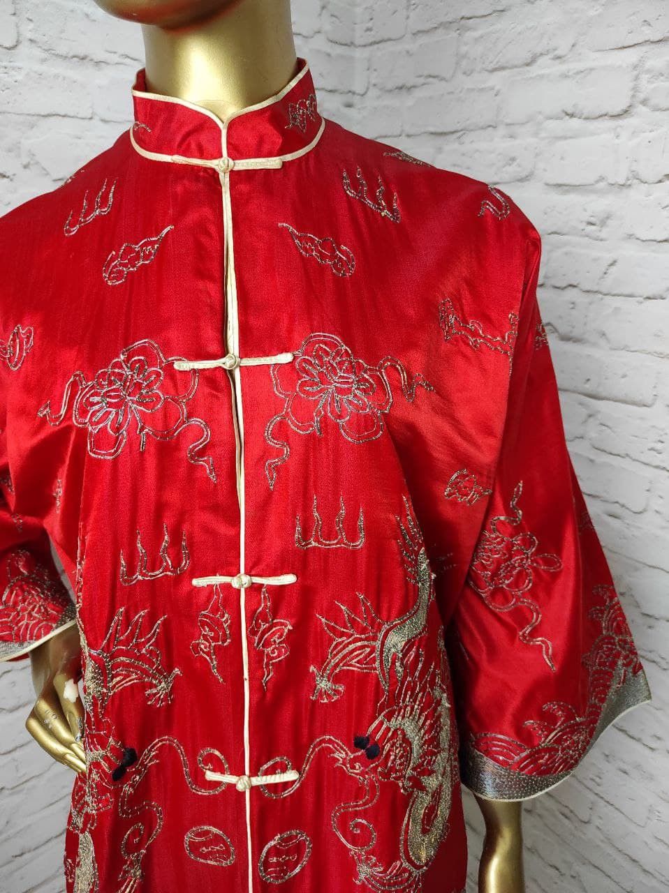 Vintage Antique Chinese Qing Silk Robe Silver Metal VTG 19th S-M Size M / US 6-8 / IT 42-44 - 2 Thumbnail