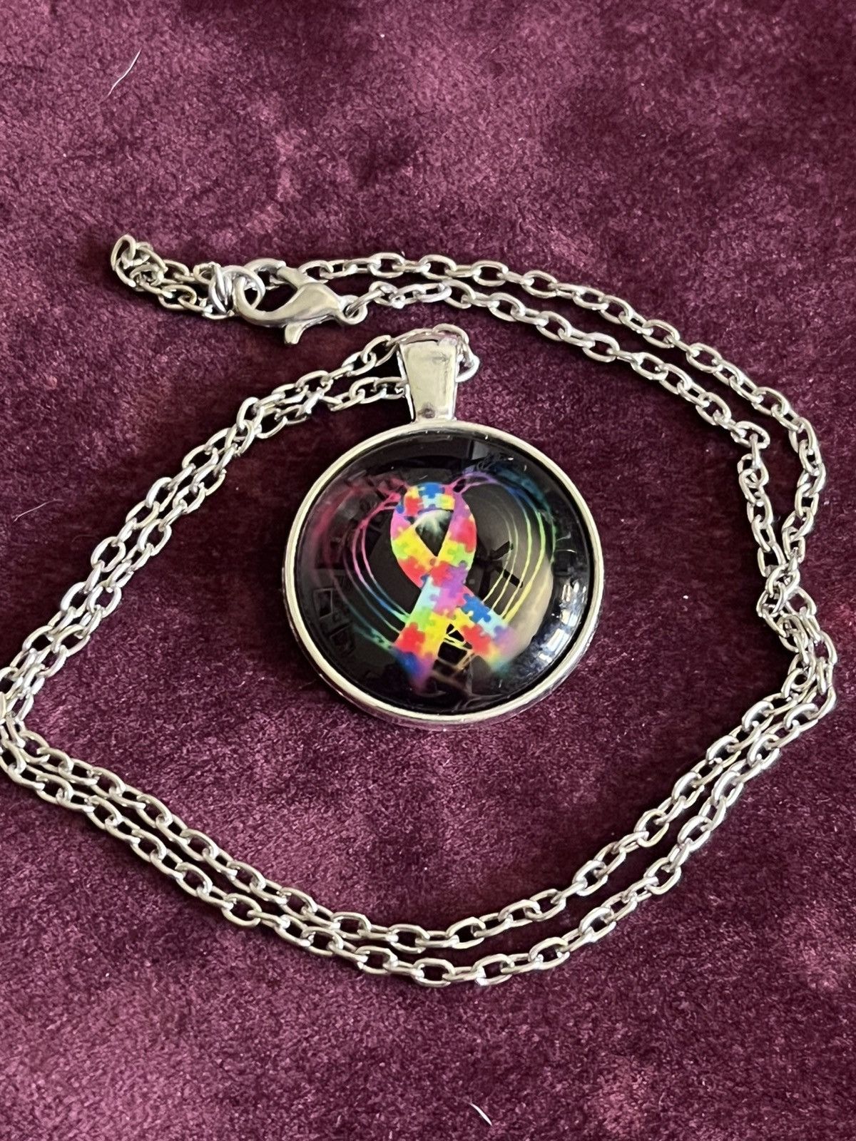 Other Autism Awareness Puzzle Ribbon Cabochon Necklace Size ONE SIZE - 1 Thumbnail