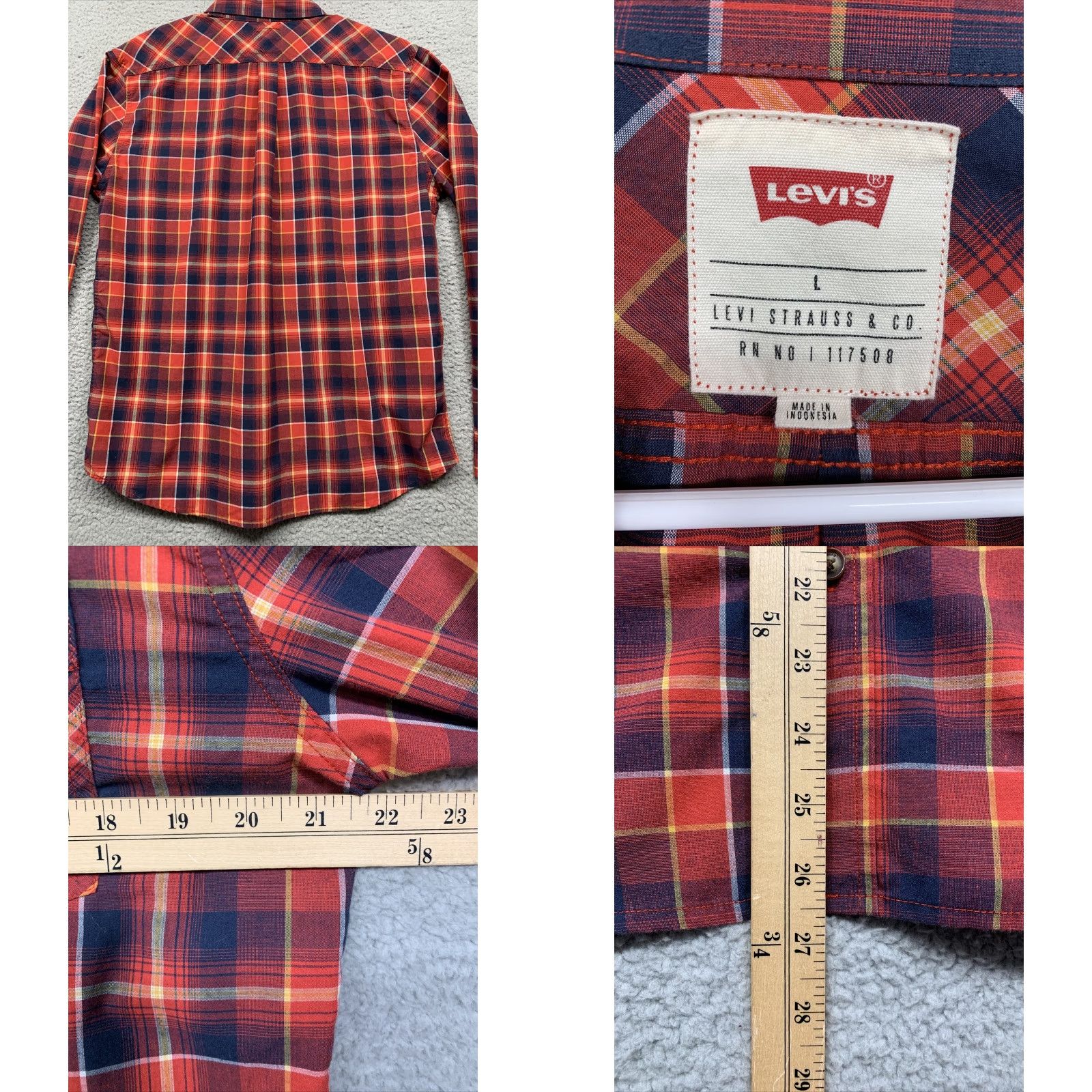 Levi's VINTAGE Levi’s Western Shirt Logo Plaid Button-Down 1 Pocket Red Blue Mens L Shirt Size US L / EU 52-54 / 3 - 8 Thumbnail