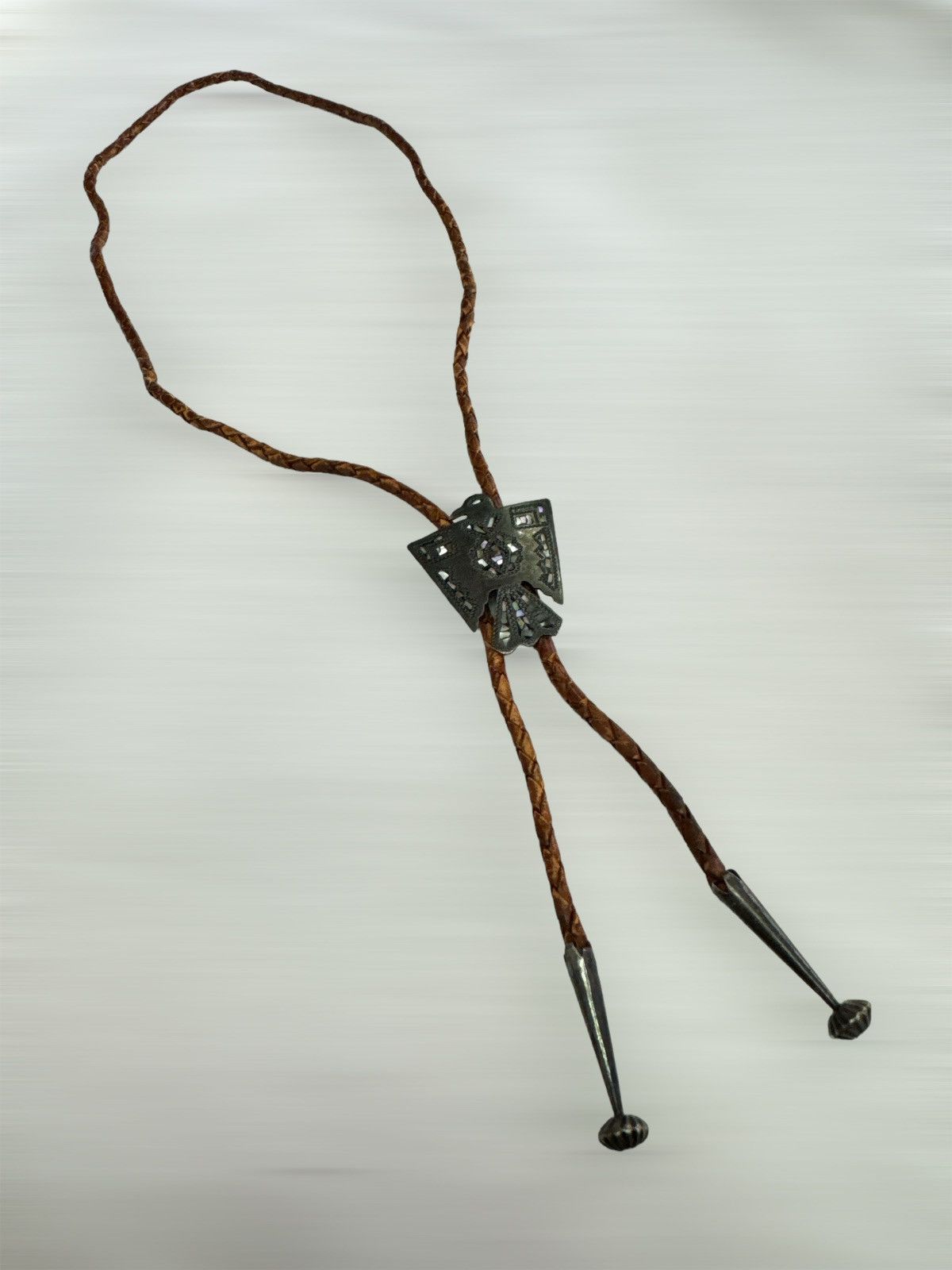 Japanese Brand × Sterling Silver FP 925 STERLING PEYOTE THUNDERBIRD BRAIDED LEATHER BOLO TIE Size ONE SIZE - 1 Thumbnail