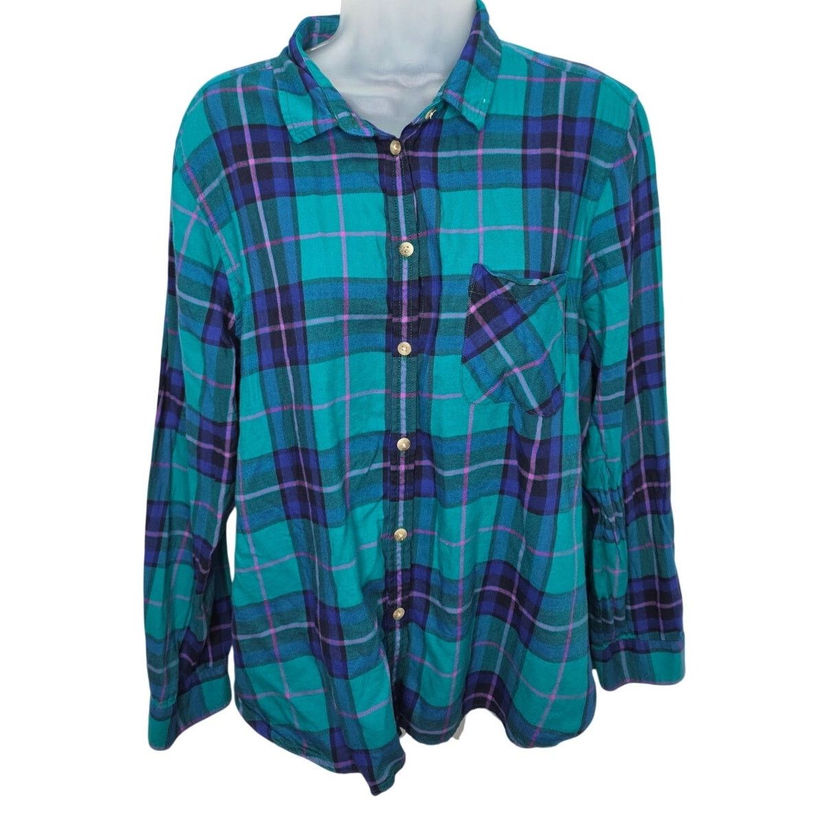 American Eagle Outfitters American Eagle Teal Multi Color Plaid Button Front Shirt Size XL / US 12-14 / IT 48-50 - 1 Thumbnail