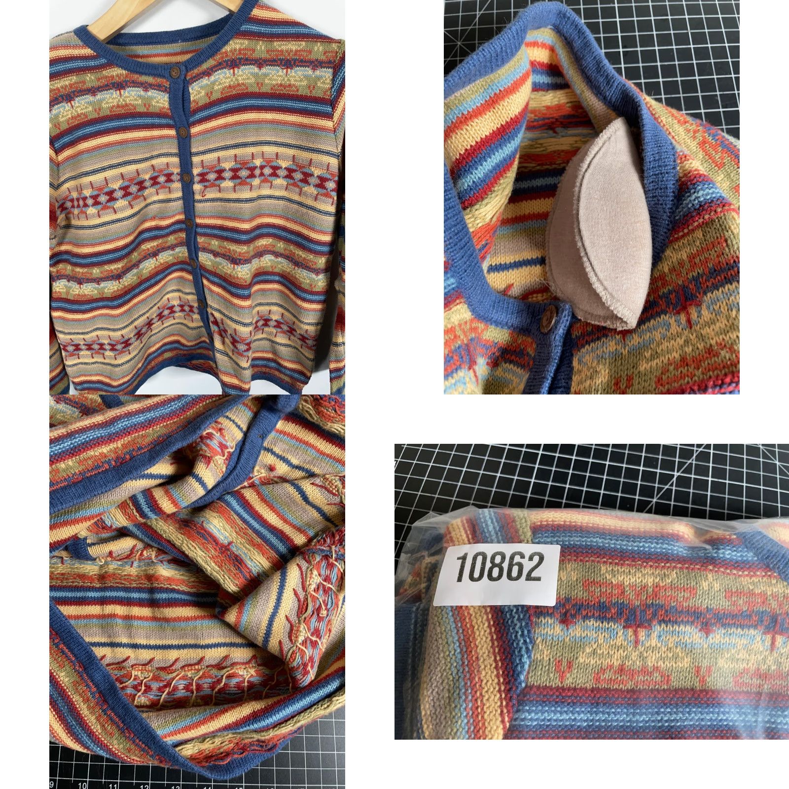 Vintage VINTAGE Aztec Pattern Cardigan Sweater Women's Medium Southwestern Cotton Ramie Knit VTG Size M / US 6-8 / IT 42-44 - 9 Thumbnail