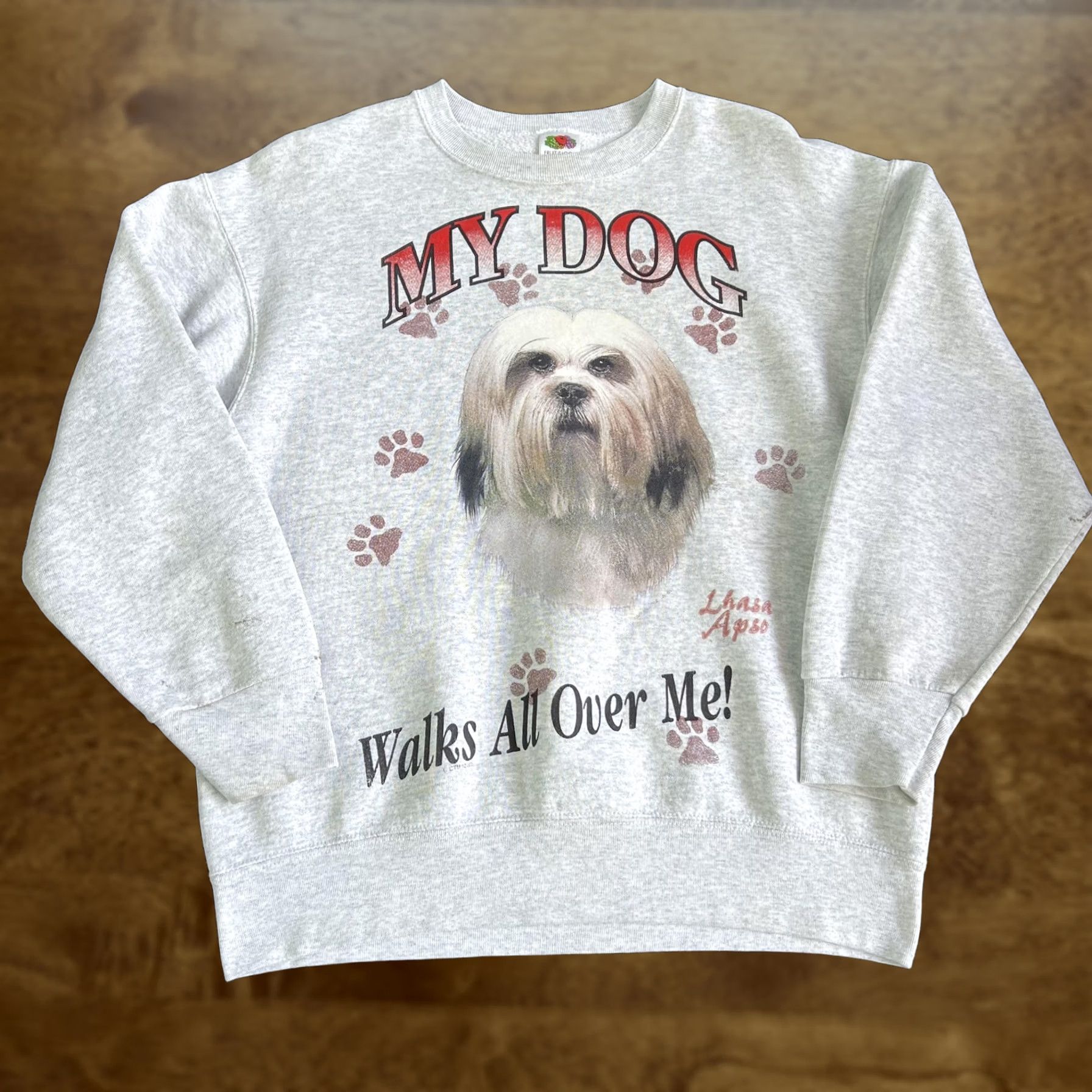 Fruit Of The Loom VINTAGE Lhasa Apso Sweatshirt Mens Large Gray My Dog Walks All Over Me 90s Size US L / EU 52-54 / 3 - 1 Thumbnail
