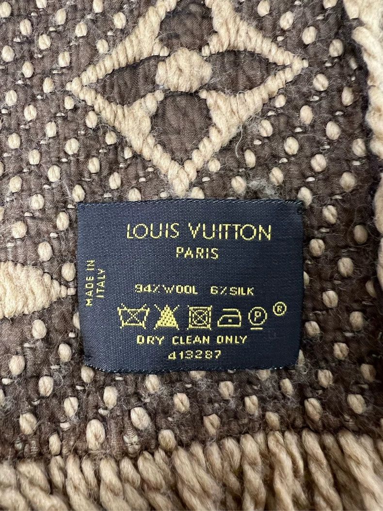 Louis Vuitton Louis Vuitton Khaki presbyopic full LOGO wool scarf Size ONE SIZE - 5 Thumbnail