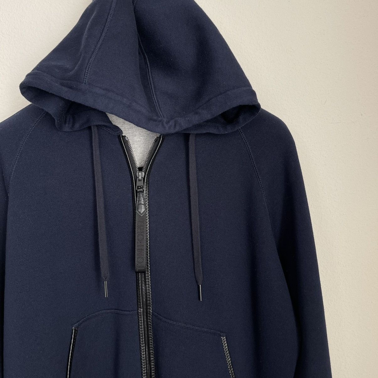 Tom Ford TOM FORD Leather Trimmed Cashmere Cotton Blend Zip Up Hoodie Size US M / EU 48-50 / 2 - 1 Thumbnail