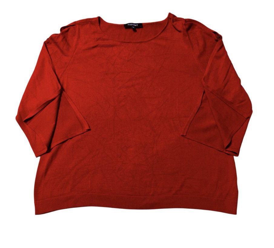 Ellen Tracy Ellen Tracy Red Knit Top 3/4 Sleeve with Bead Detail Size 2X Size XXL / US 16-18 / IT 52-54 - 1 Thumbnail
