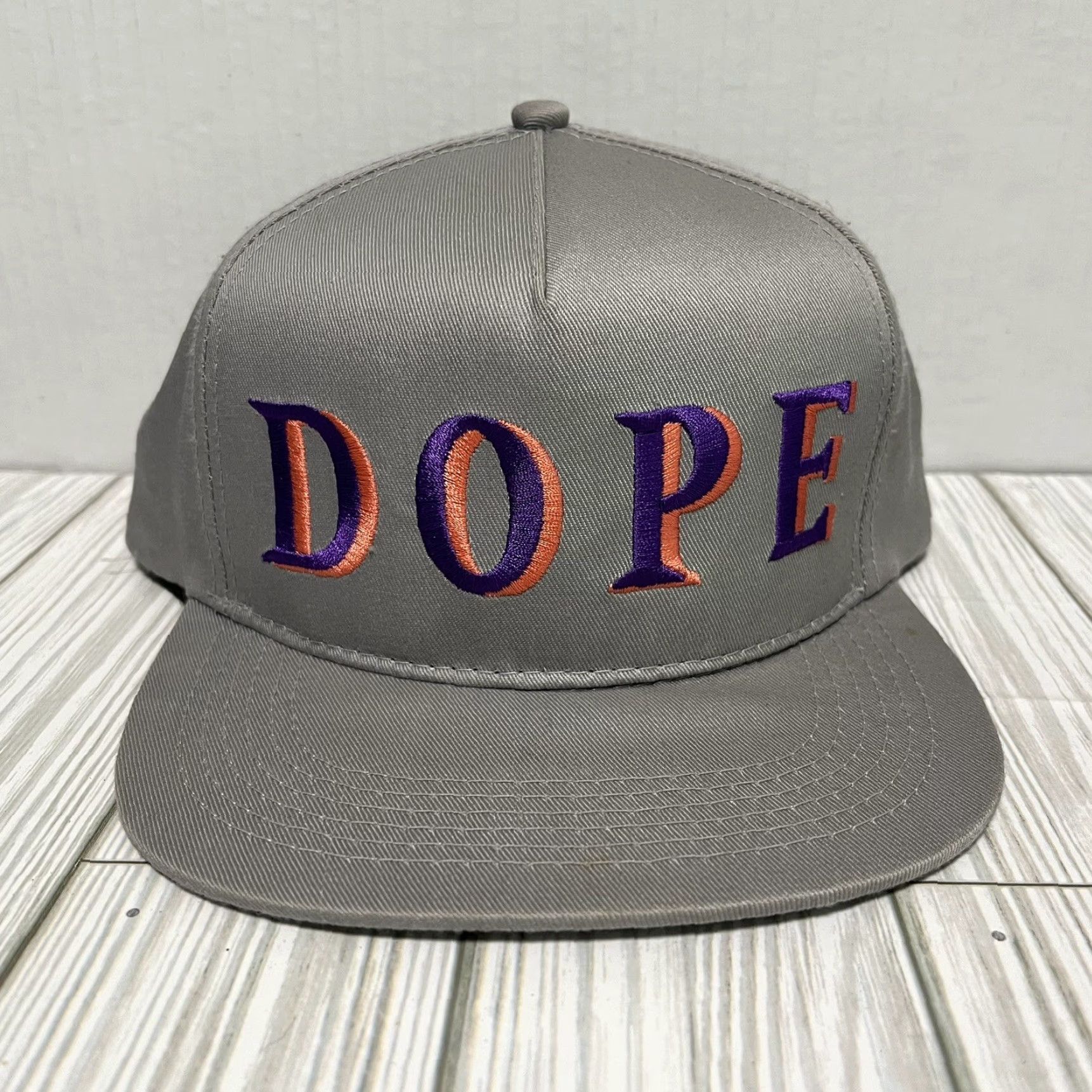 Vintage DOPE Hat Snapback Gray Adjustable Embroidered Cap Men One Size Cotton Knit Sports Outdoor USA 90s? Size ONE SIZE - 2 Thumbnail