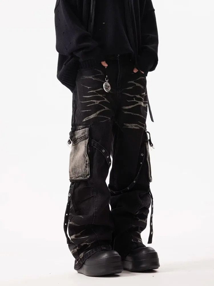 Vintage Y2K Streetwear Ripple Strap Baggy Cargo Jeans Size US 30 / EU 46 - 5 Thumbnail