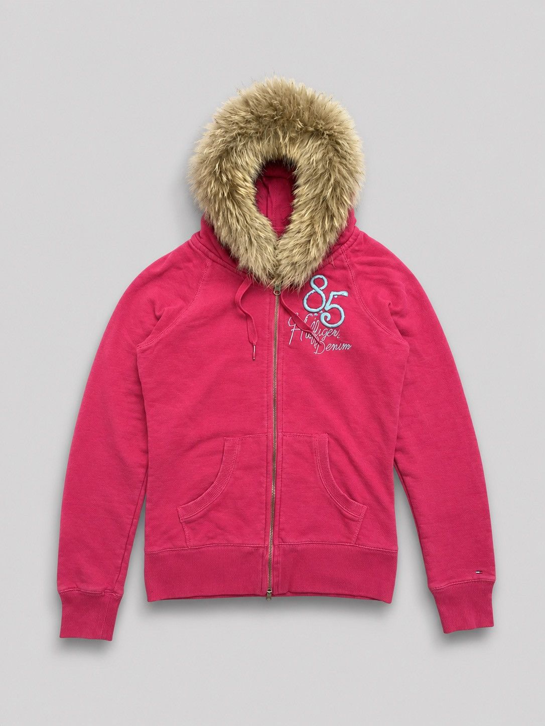 Tommy Hilfiger Hilfiger Pink Y2k Distressed Zip Fur Hoodie Size M / US 6-8 / IT 42-44 - 1 Thumbnail