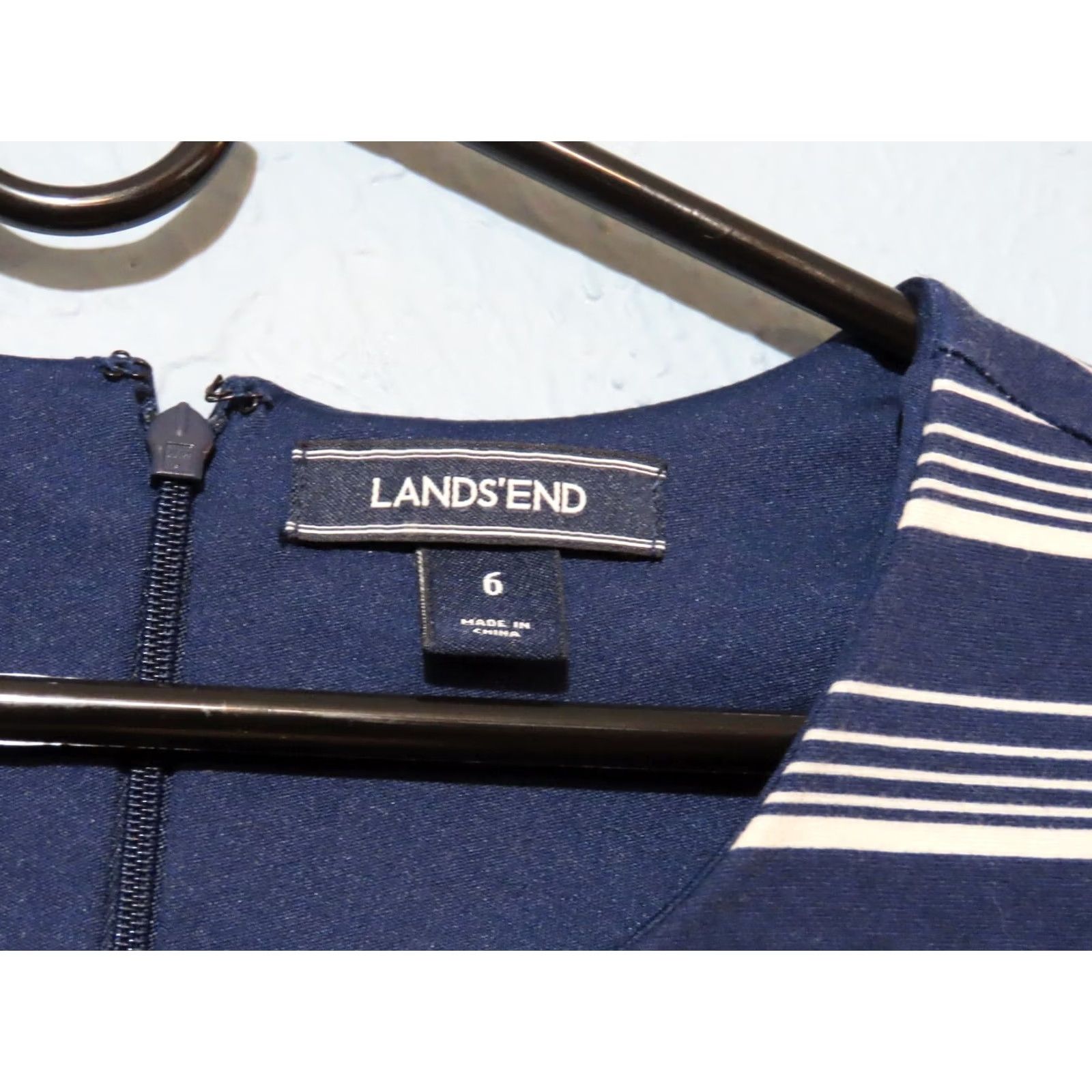 Lands' End Lands' End Womens Dress Navy White Striped Sleeveless Stretch Midi Knit Zipper Sheath Size 6 Regular Womens Size M / US 6-8 / IT 42-44 - 3 Thumbnail