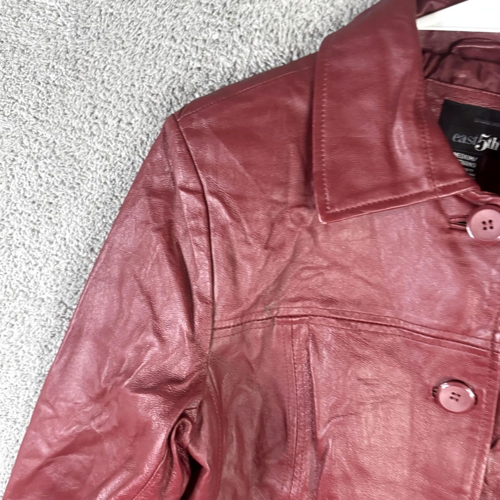 Vintage East 5th Leather Coat Womens M Red Button Lined Mid-Length Single-Breasted Size M / US 6-8 / IT 42-44 - 5 Thumbnail