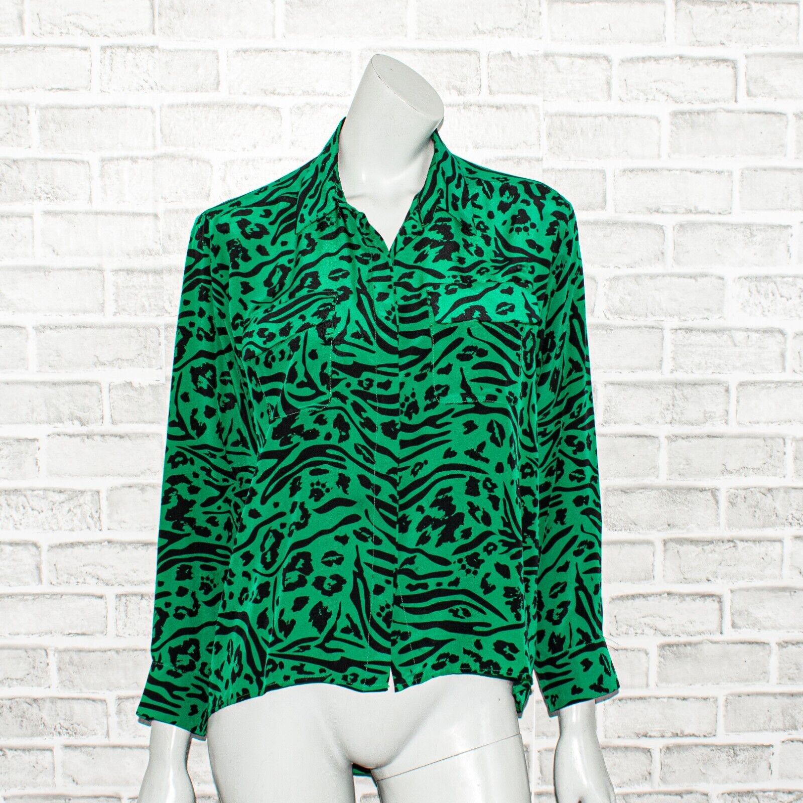 Amanda Uprichard AMANDA UPRICHARD 100% Silk Button up Shirt Green Black Size S / US 4 / IT 40 - 2 Thumbnail