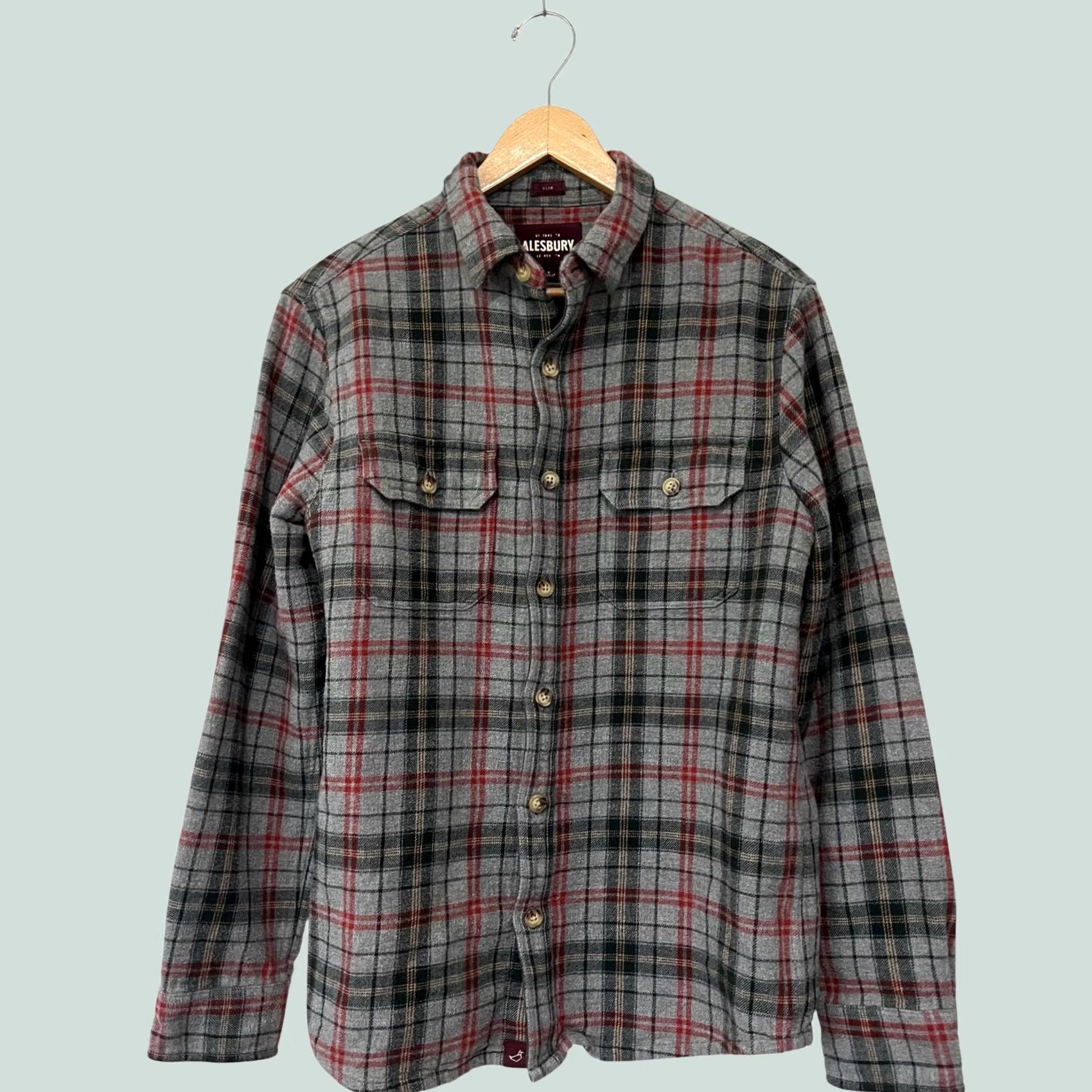 Vintage ALESBURY Men’s M Flannel Lined Flannel Shirt Heavy Plaid Button Up Slim Cotton Shirt Mens Plaid Flannel Button-Up Casual Cotton College Gray 90s? Size US M / EU 48-50 / 2 - 1 Thumbnail