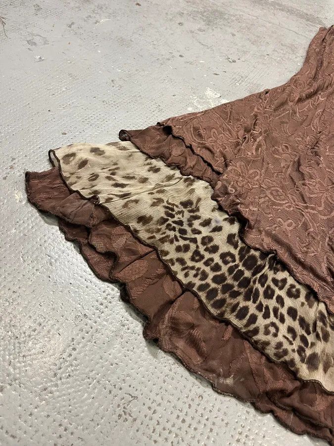 Roberto Cavalli 2000s Roberto Cavalli Class Brown Flowers & Leopard Dress Size M / US 6-8 / IT 42-44 - 7 Thumbnail