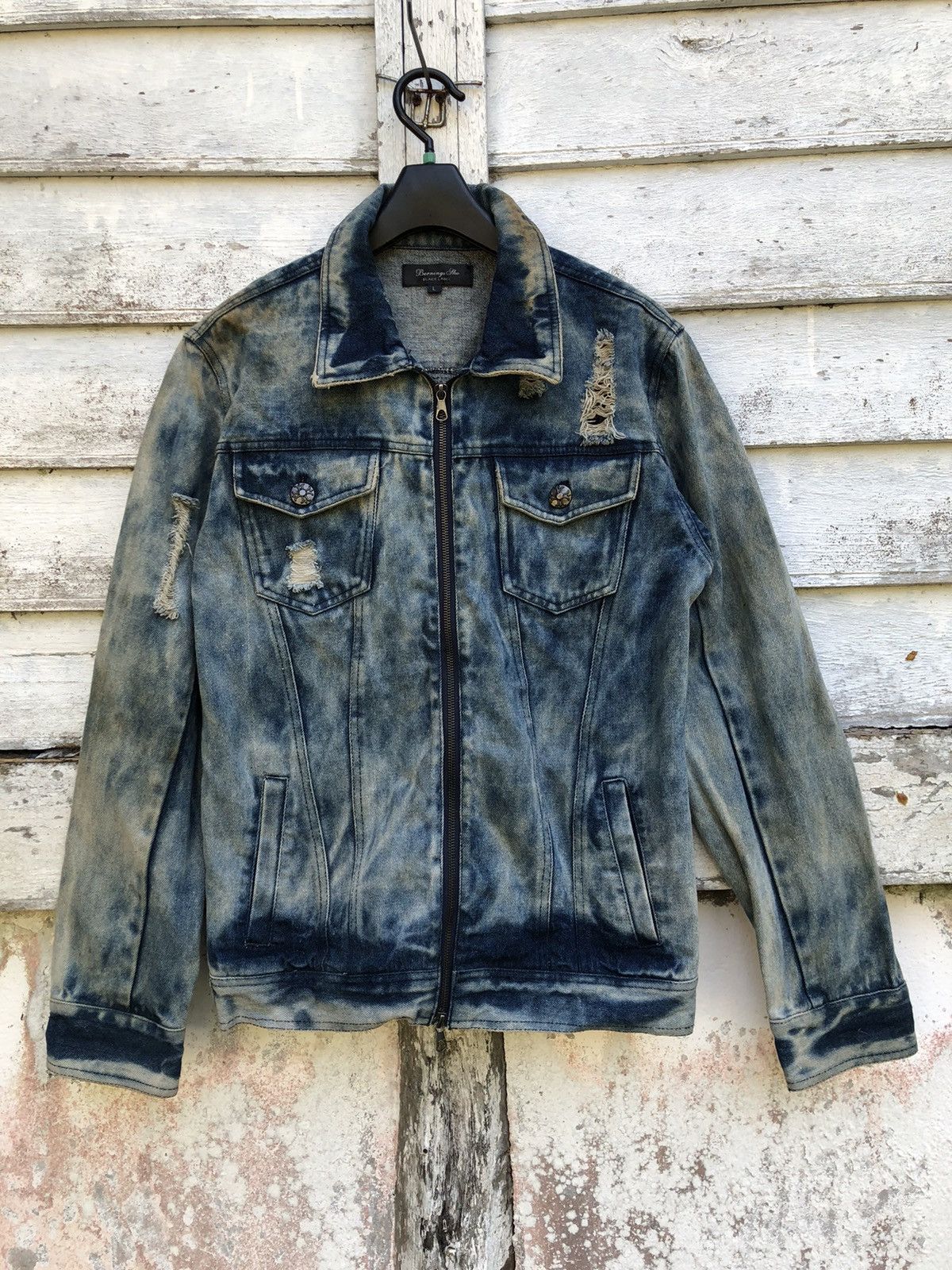 image of Berning Sho Distressed Stone Wash Denim Jacket in Stonewash, Men's (Size Medium)