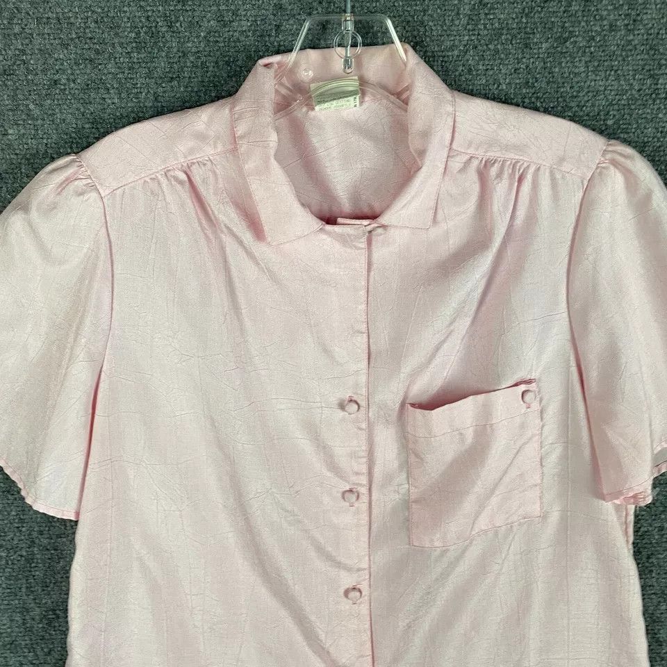 Vintage Pykettes Top Women's 14 Short Sleeve Button Up Polyester Size XL / US 12-14 / IT 48-50 - 2 Thumbnail