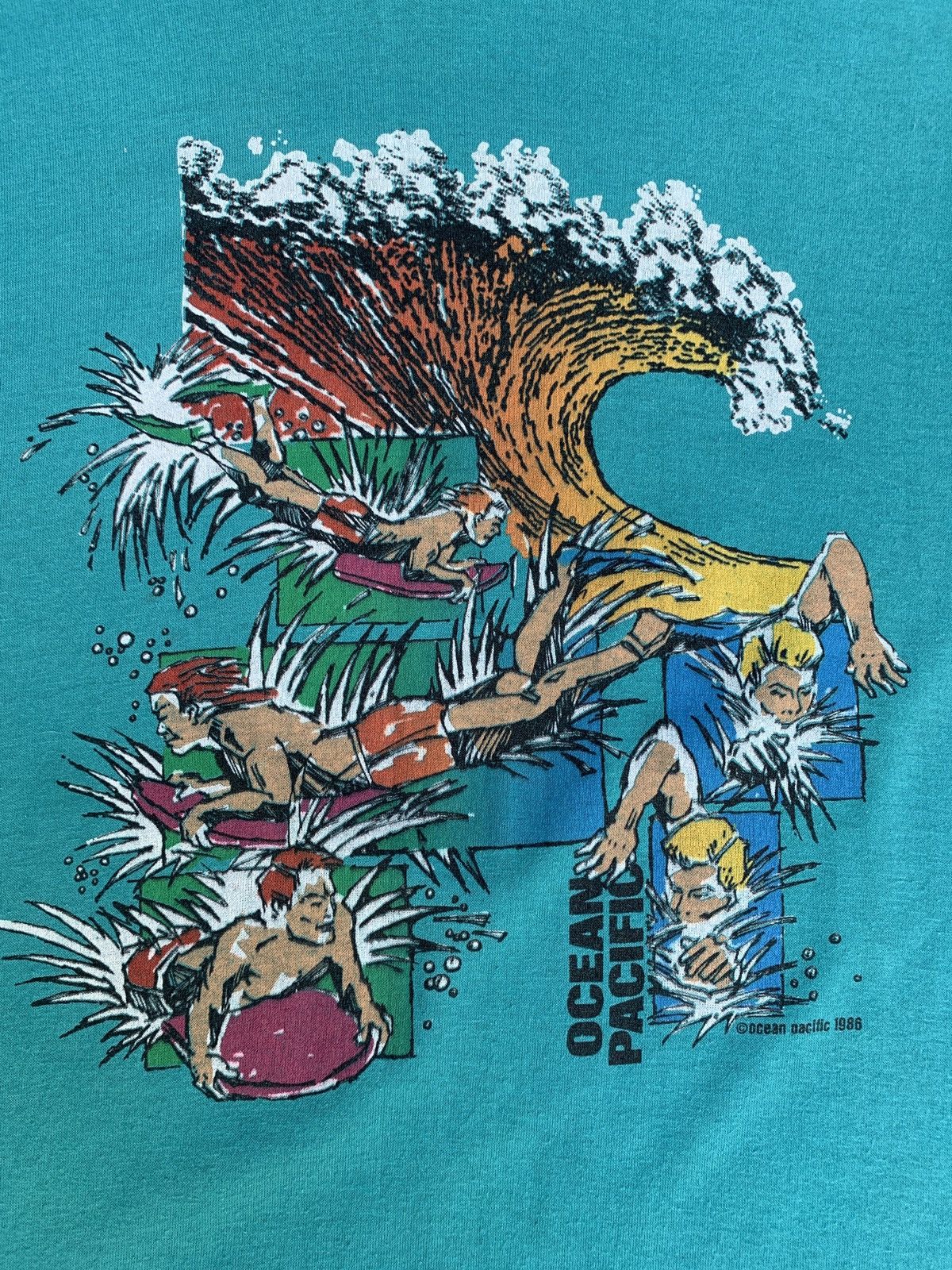 Ocean Pacific 1988 Ocean Pacific Vintage Teal Surf Graphic Tee Size L / US 10 / IT 46 - 5 Thumbnail