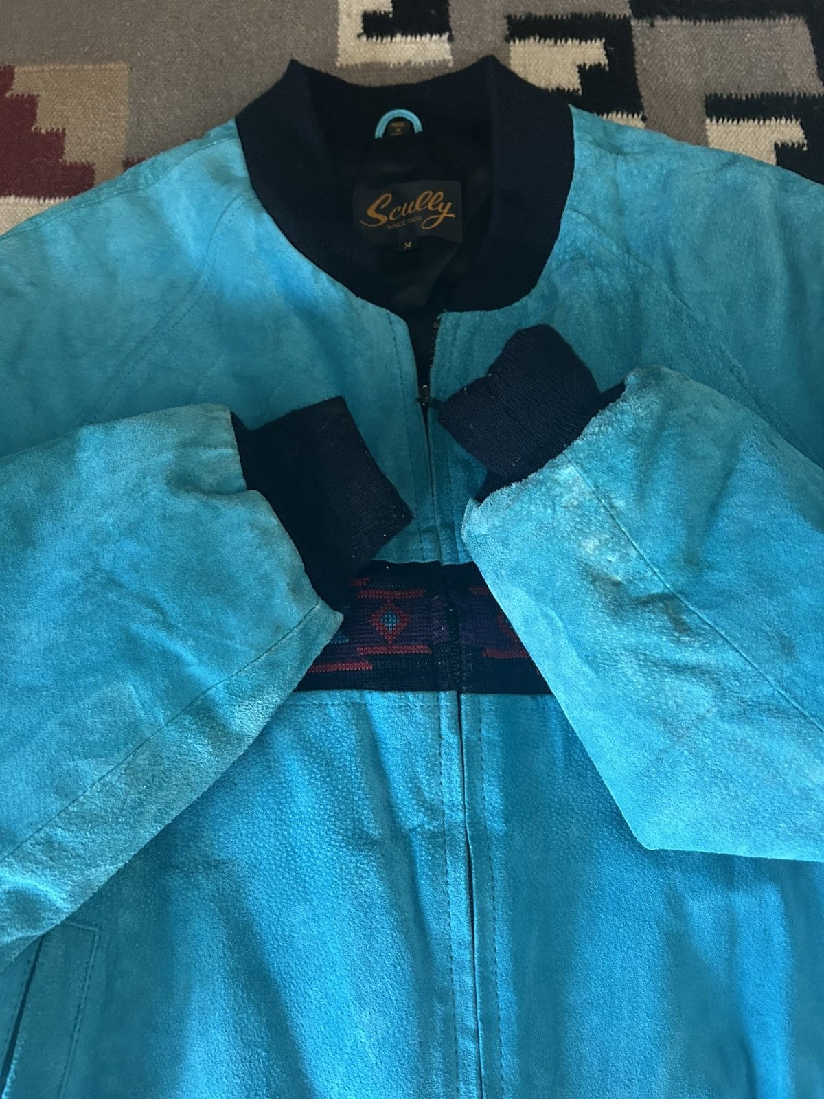 Scully Vintage Aztec Leather Jacket Western Scully Blue vintage Size US M / EU 48-50 / 2 - 3 Thumbnail