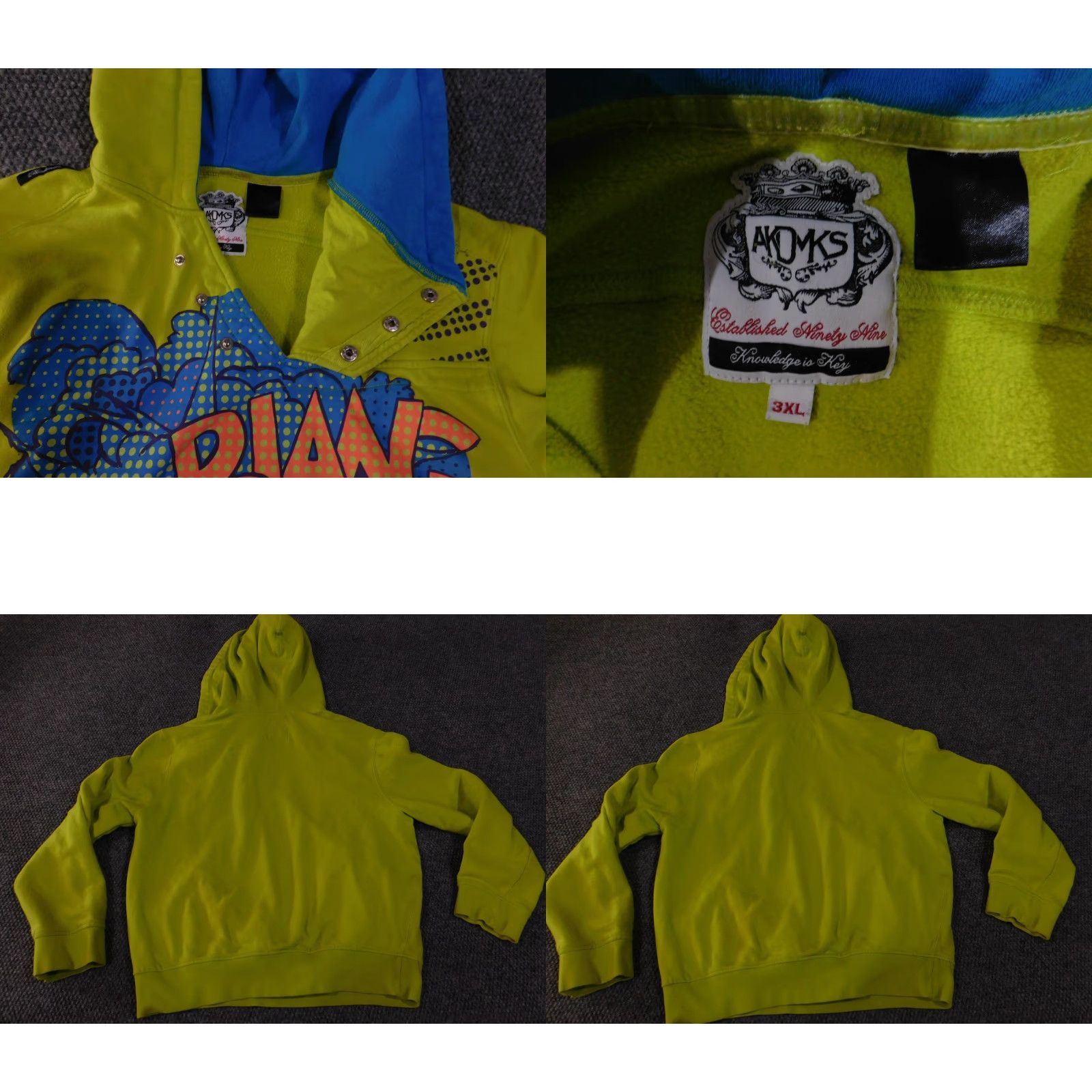Akademiks Akademiks Hoodie Mens 3XL Neon Green Pullover Graphic BLANG Snap Neck Blue Lined Size US XXL / EU 58 / 5 - 8 Thumbnail