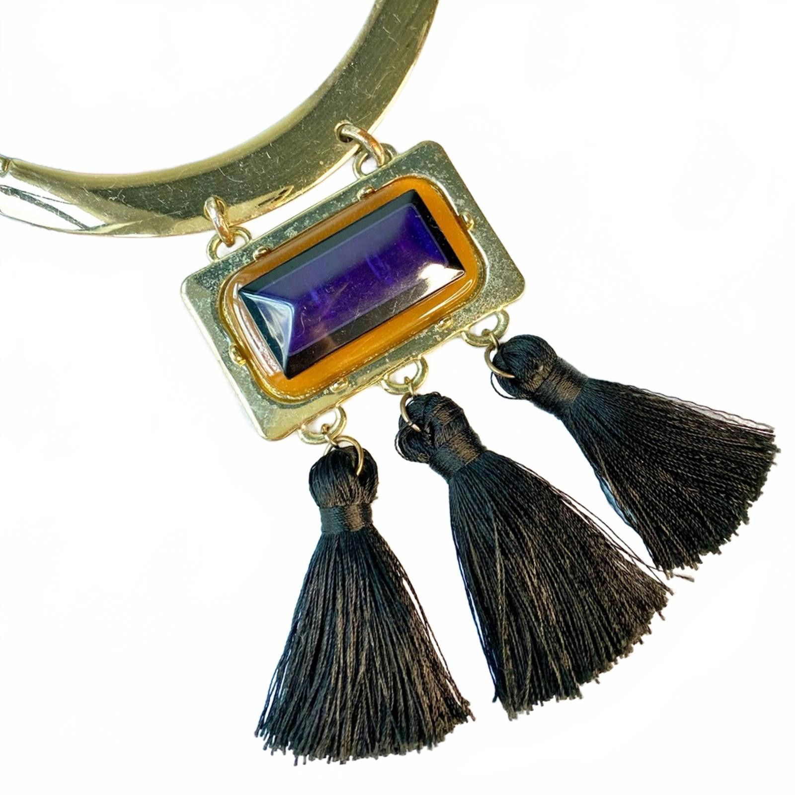 Chicos Chico’s Statement Collar Necklace Blue Stone Tassel Pendant Size ONE SIZE - 2 Thumbnail