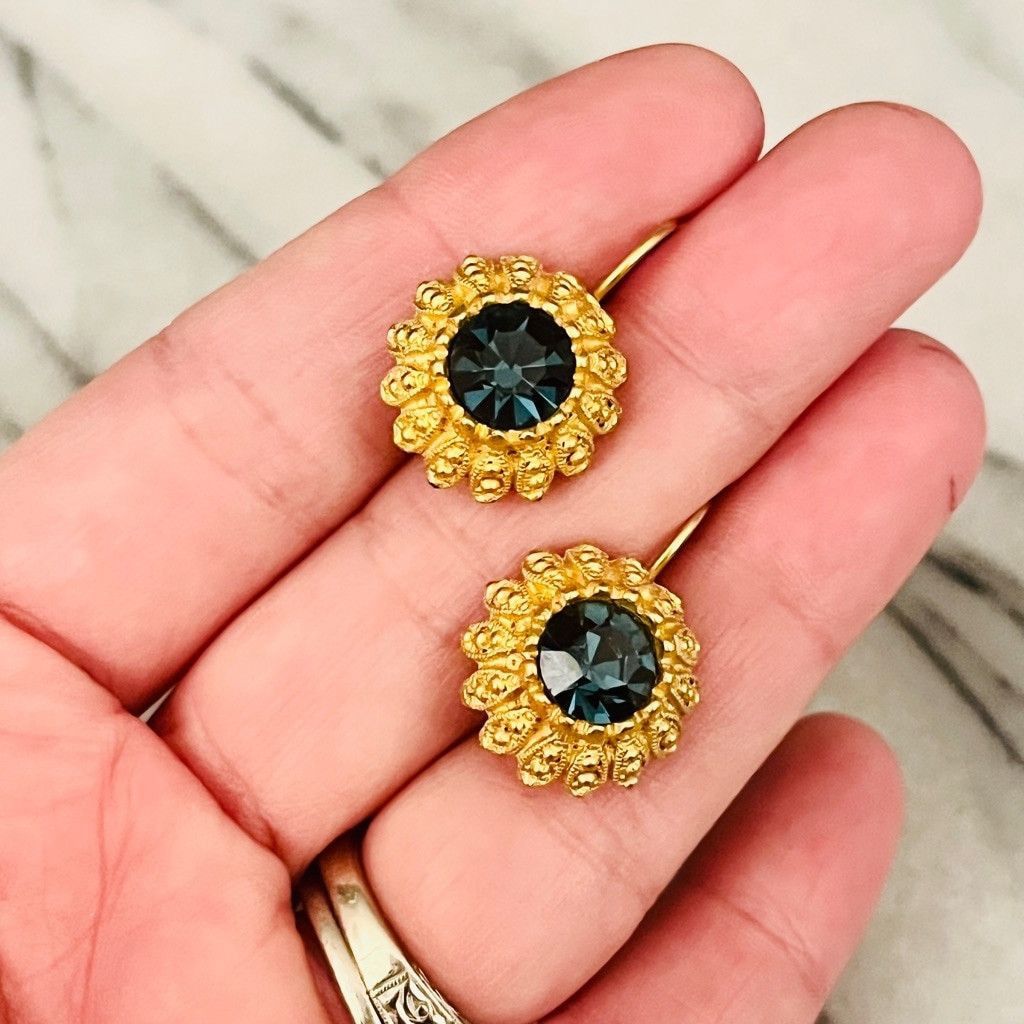 Vintage Vintage Teal Crystal Drop Earrings Gold Tone Metal Size ONE SIZE - 2 Thumbnail