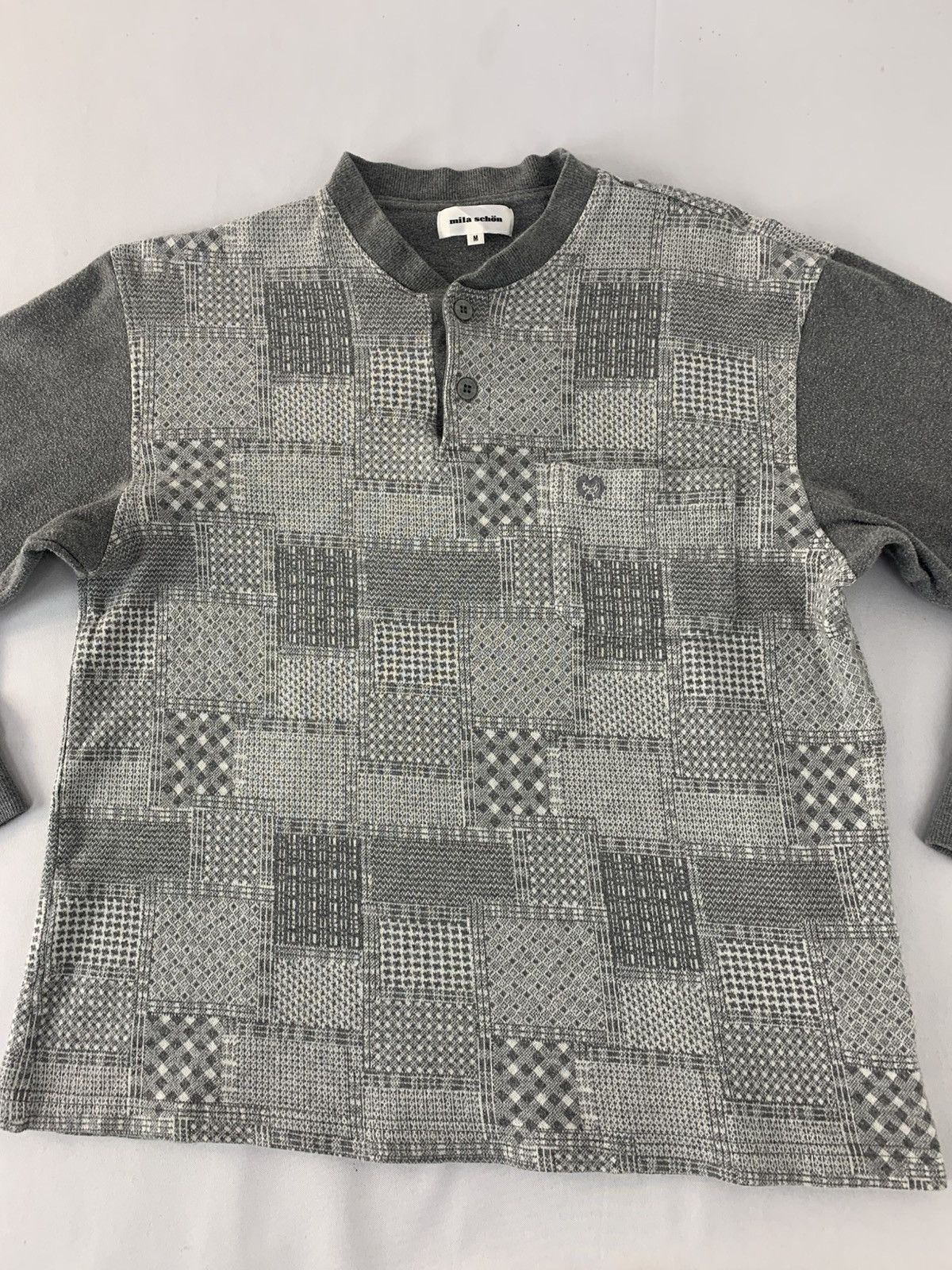 Mila Schon Mila Schon Checked Single Pocket Henley Neck Printed Tee Size US M / EU 48-50 / 2 - 3 Thumbnail