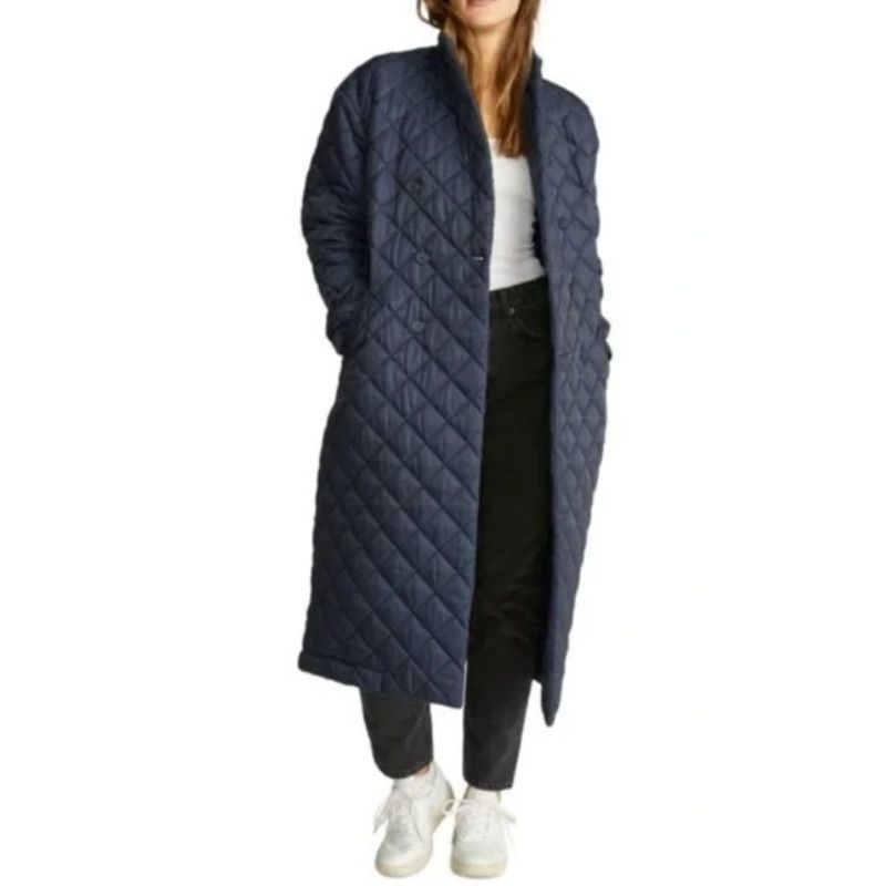 image of Rebecca Minkoff Double Breasted Quilted Long Coat Size S Navy in Blue, Women's