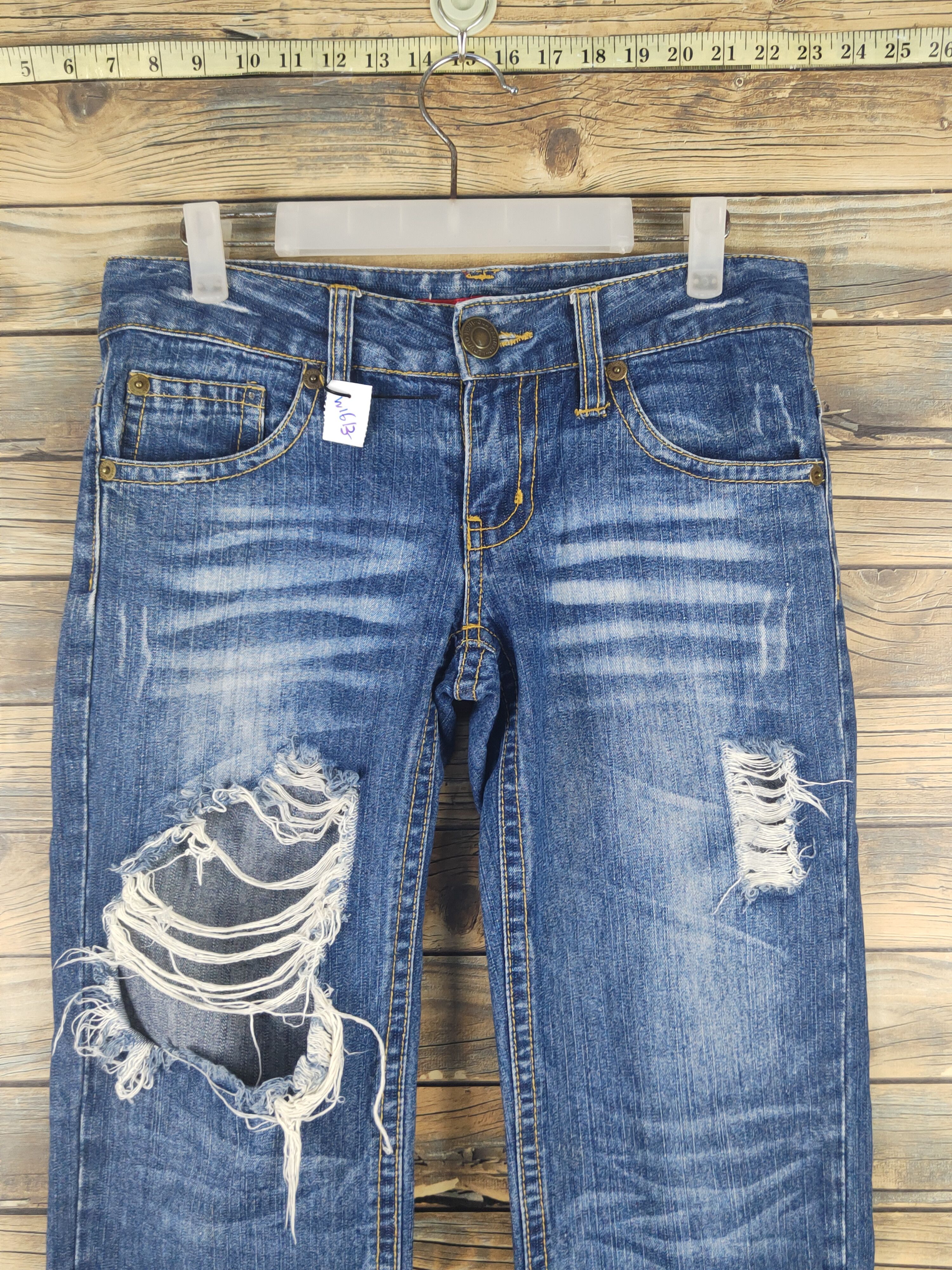 Japanese Brand W.a.z.p Dark Blue Distressed Ripped denim Jeans #W1613 Size 30" / US 8 / IT 44 - 2 Thumbnail