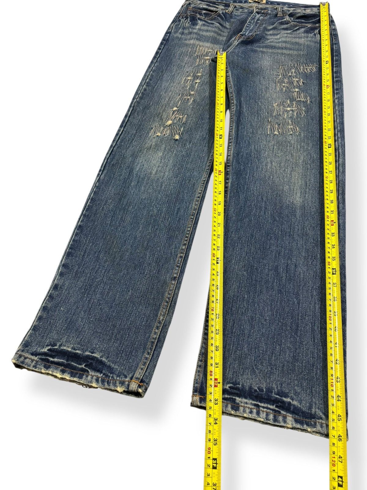 Kapital Vintage Nylaus Mud Wash Clawmark Distressed Zig Zag Jeans Size US 33 - 14 Thumbnail