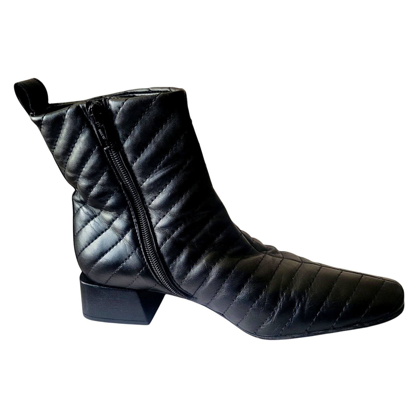 NAMESAKE NAPOLEONI QUILTED BLACK Leather Block Heel Zipped Women Boot Size US 8 / IT 38 - 2 Thumbnail