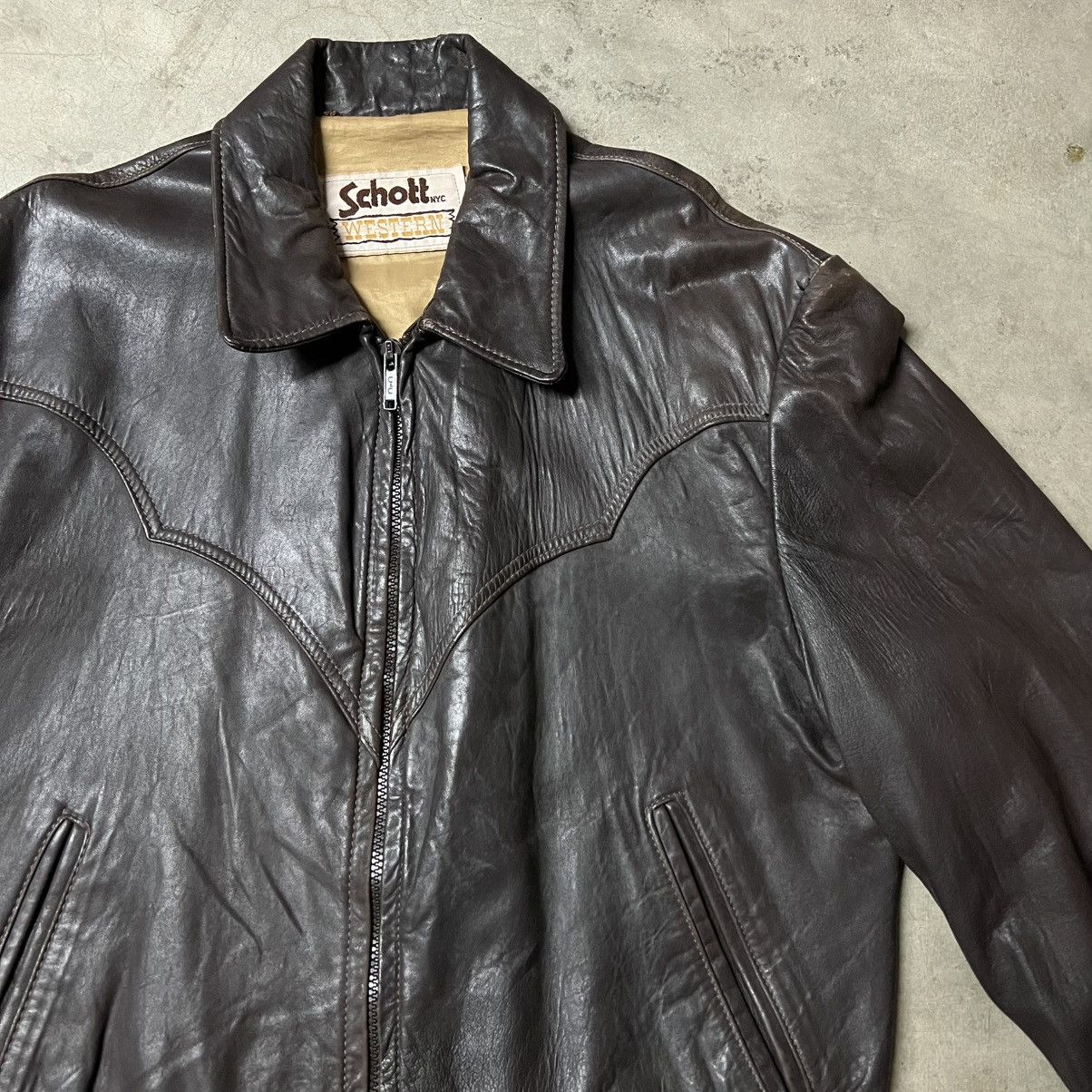 Schott × Vintage Vintage 70’s Schott NYC 🇺🇸 “Western” Brown Leather Jacket Size US L / EU 52-54 / 3 - 4 Thumbnail