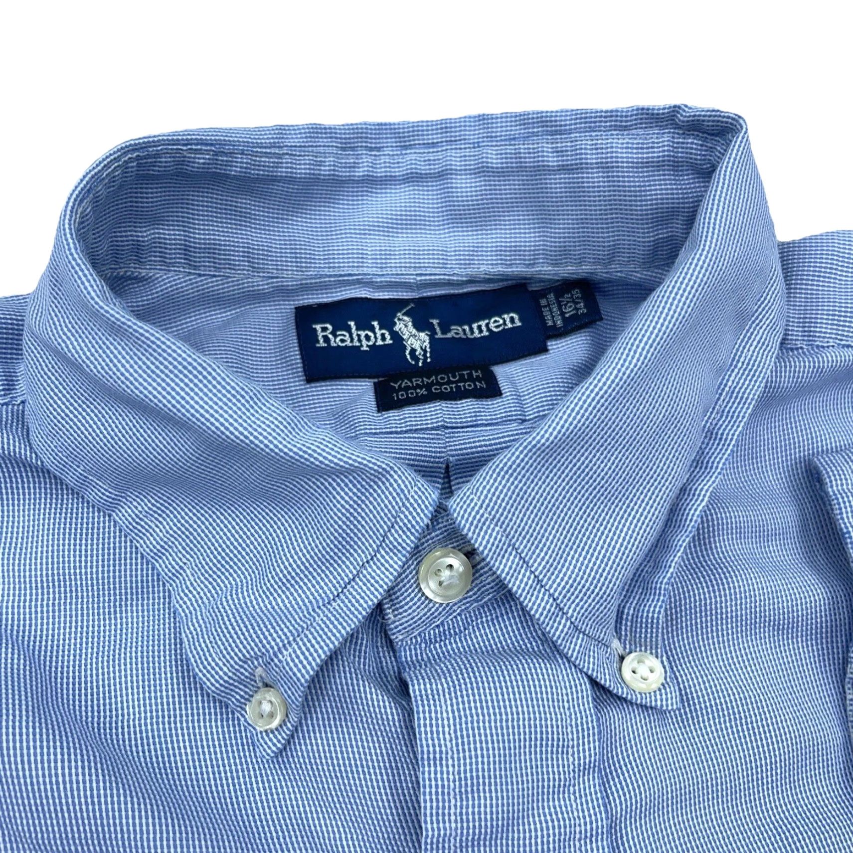 Ralph Lauren Ralph Lauren Shirt Men 16.5 34 Blue Button Up Yarmouth Dress Pinpoint Check D* Casual Workwear Size 46R - 4 Thumbnail