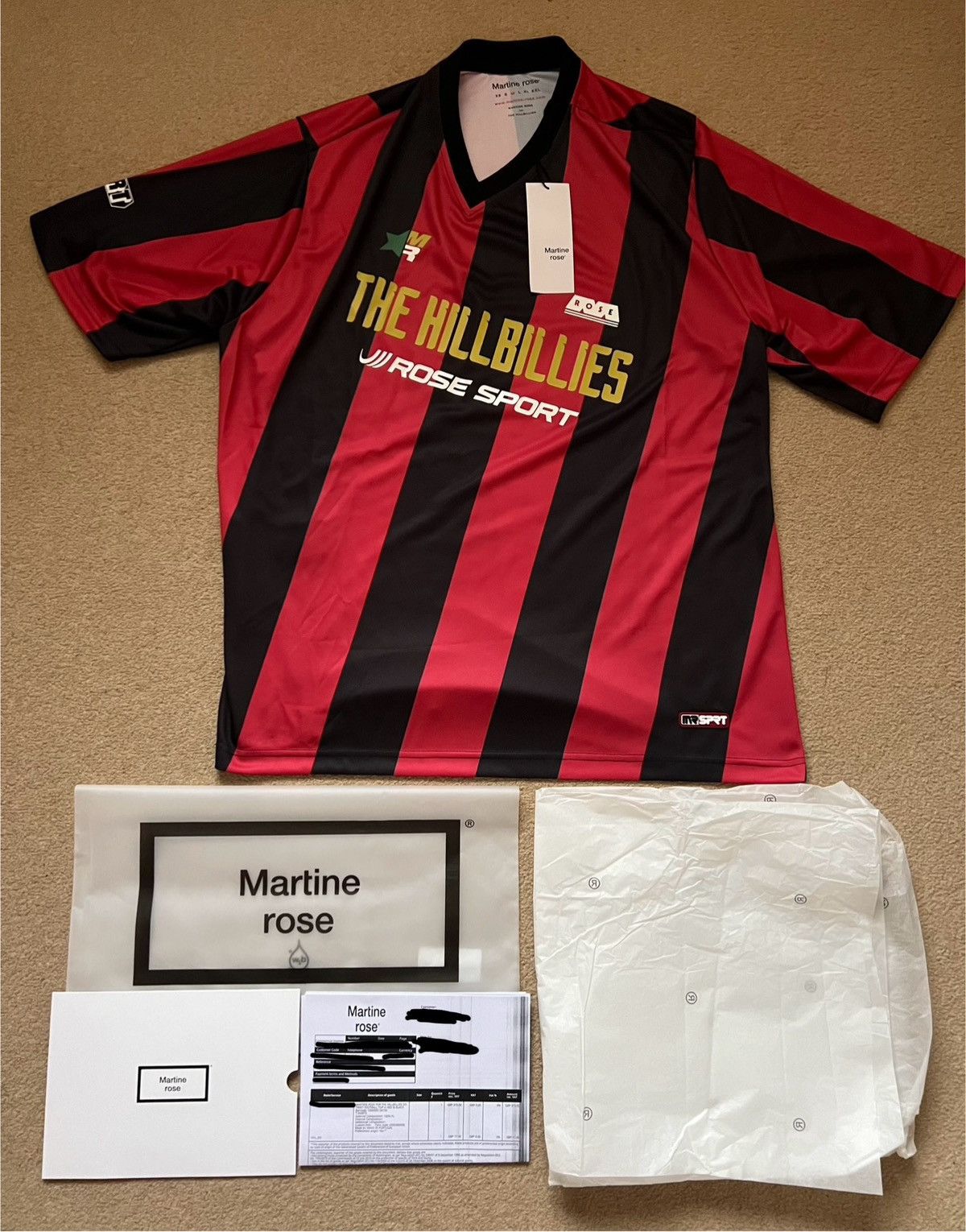 image of Martine Rose X The Hillbillies Camp Flog Knaw Football Top in Black, Men's (Size Medium)
