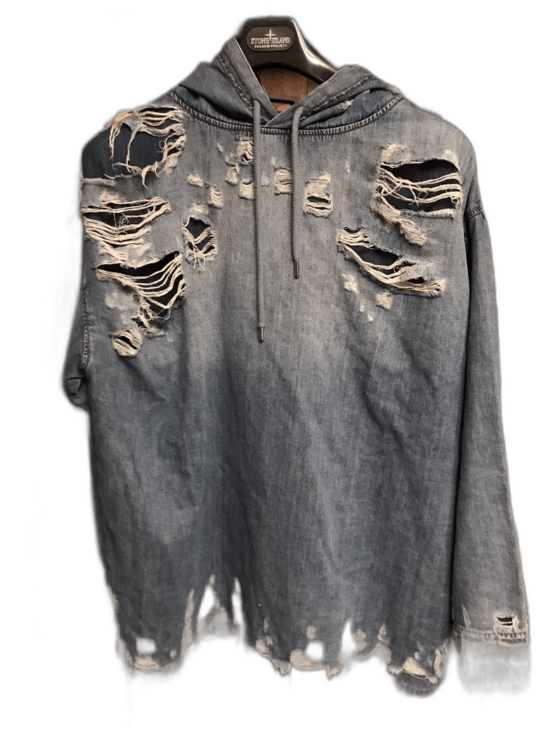 Vintage Style Distressed Denim Jacket with Hoodie