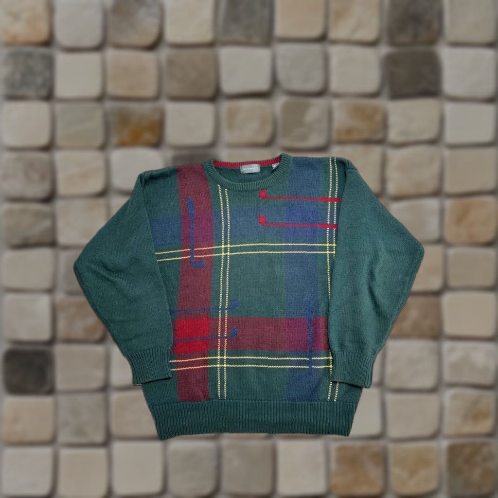 Vintage VINTAGE Joey Taylor Sweater Mens Medium Green Cotton Plaid Tight Knit Crew Neck Size US M / EU 48-50 / 2 - 1 Thumbnail