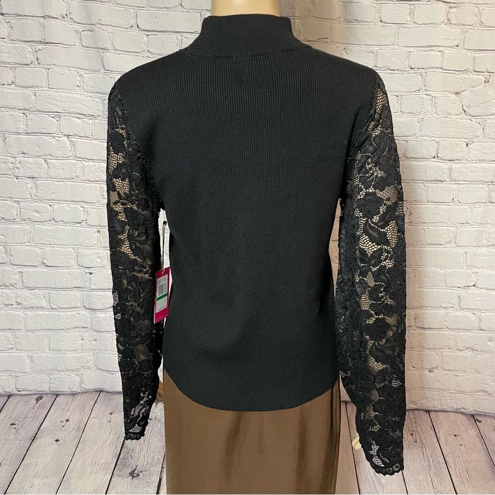 Vince Camuto NWT New $89 Vince Camuto Lace Long Sleeve Mock Neck Black S Size L / US 10 / IT 46 - 4 Thumbnail