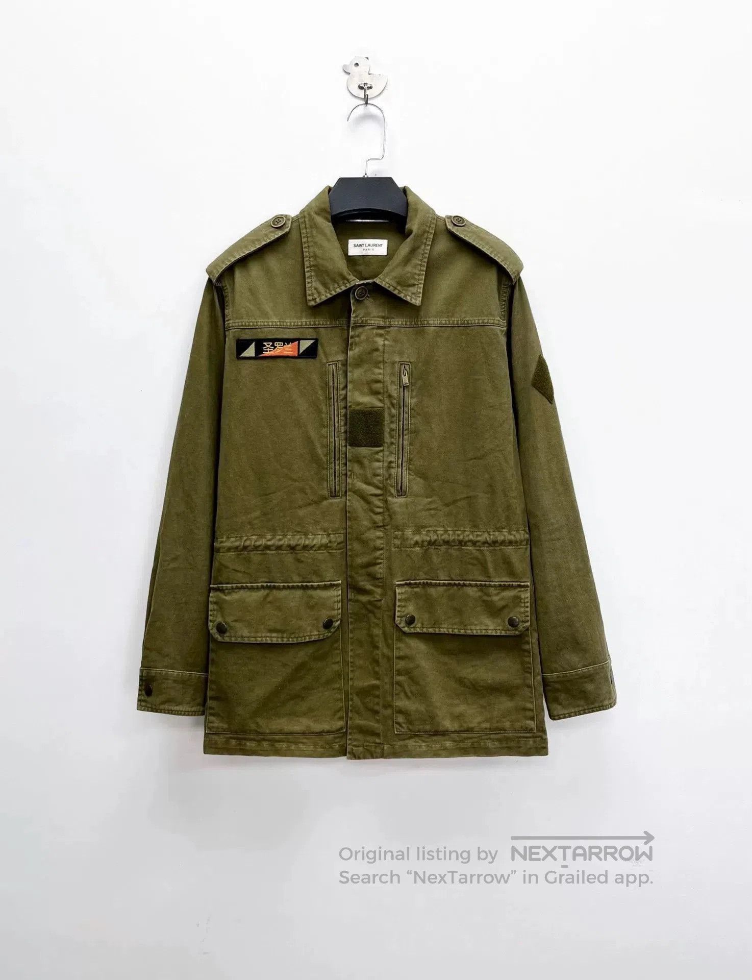 Saint Laurent Paris army green distressed logo denim jacket. Size US L / EU 52-54 / 3 - 1 Thumbnail