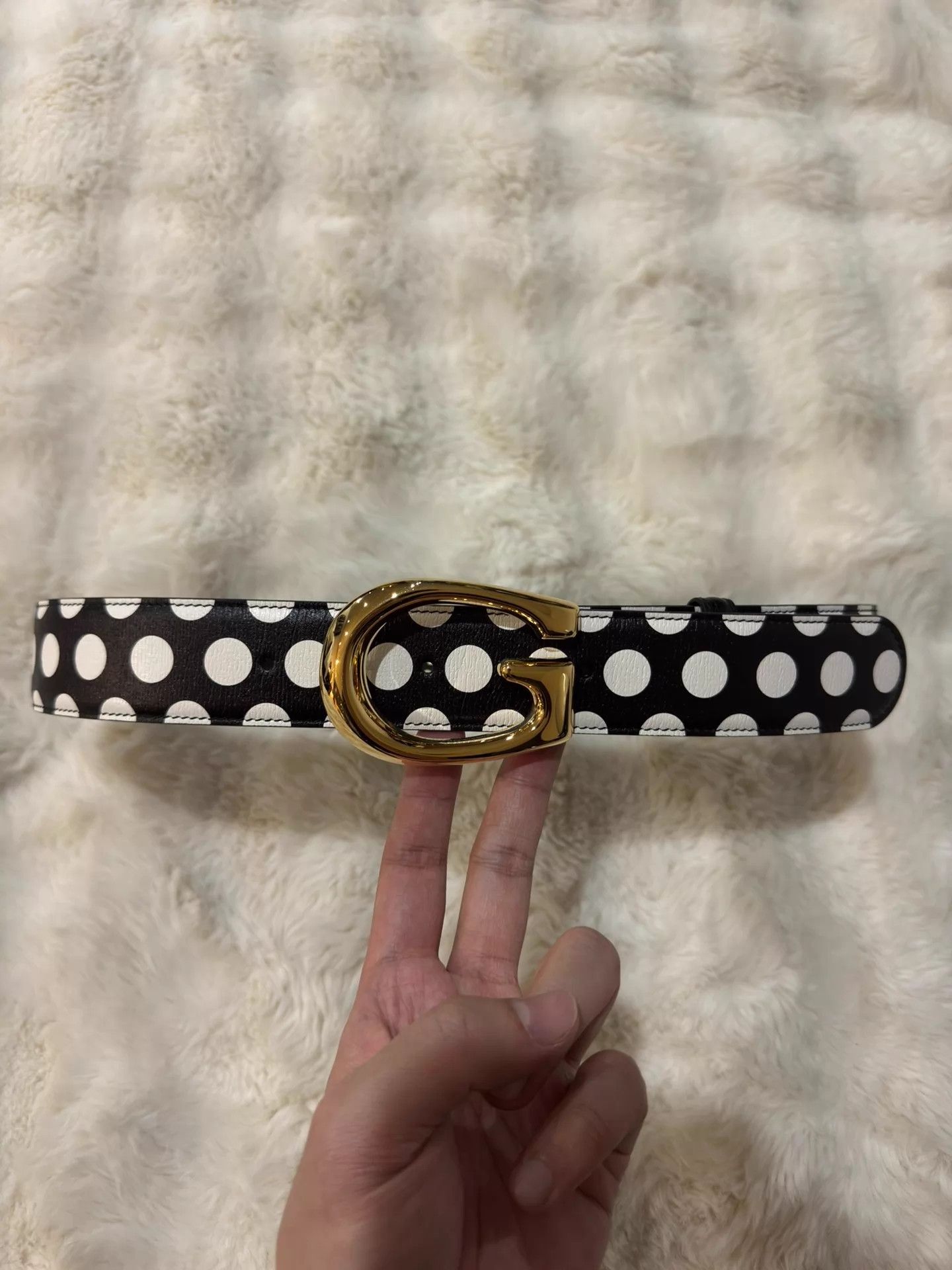Gucci Gucci Black White Polka Dot Gold Buckle Belt 85 Size ONE SIZE - 1 Thumbnail