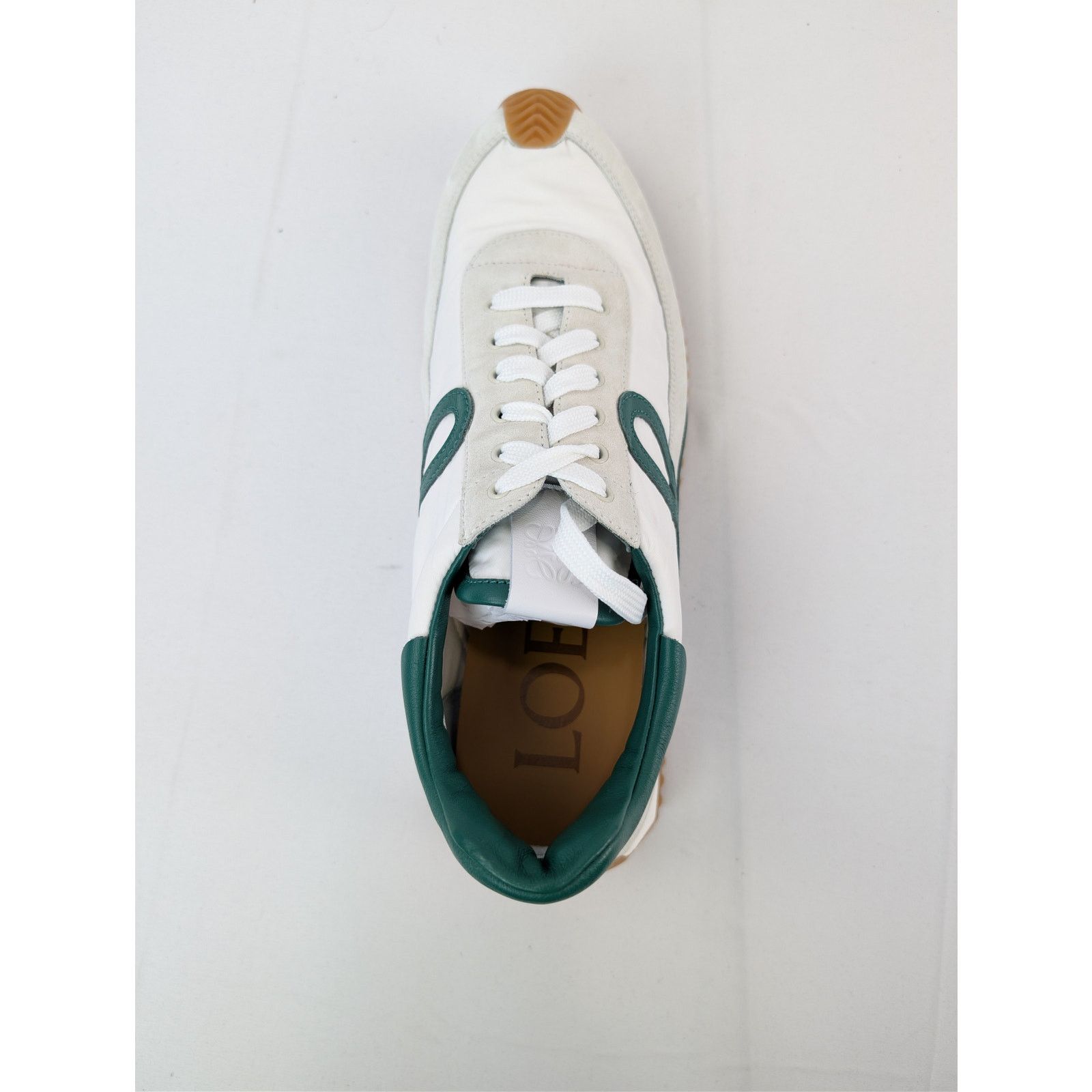 Loewe o1rshd1 Nylon Suede Flow Runner Sneakers in White/Dark Green Size US 13 / EU 46 - 15 Thumbnail