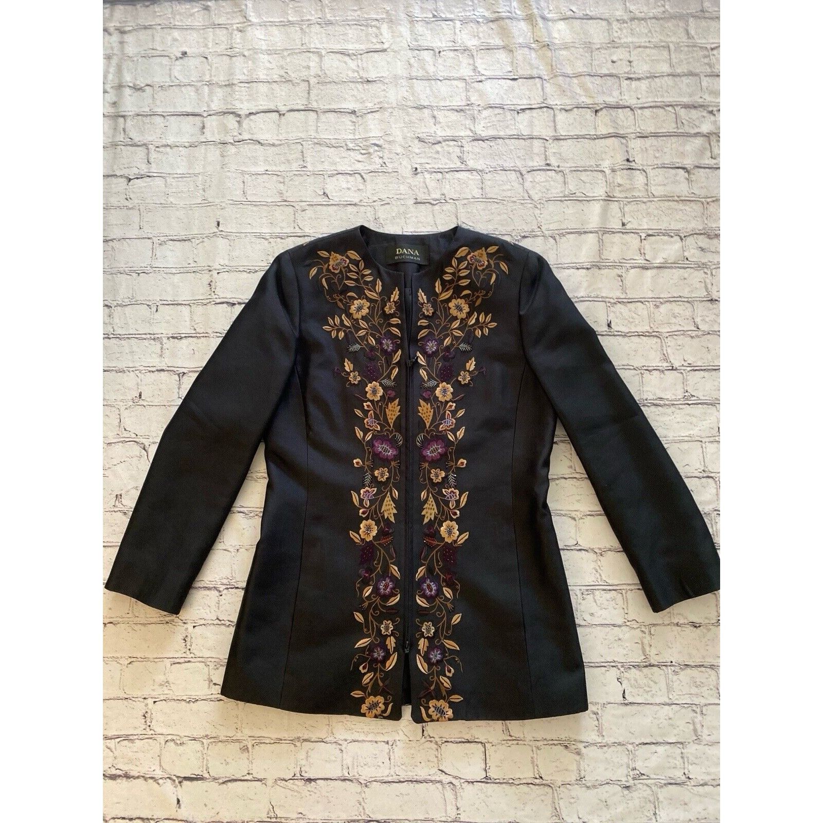 Vintage Dana Buchman Vintage Silk Jacket Long 90s Floral Embroidered Size S / US 4 / IT 40 - 22 Thumbnail