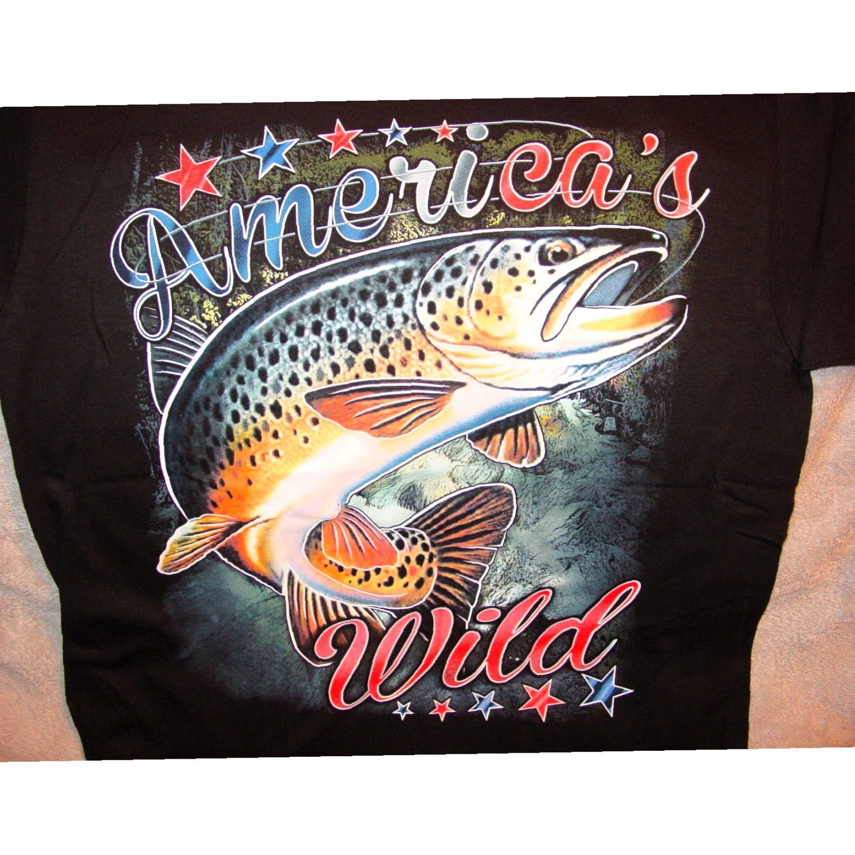 Vintage Bass Fishing America's Wild Outdoor Graphic Tee Black Mens Large Size US L / EU 52-54 / 3 - 2 Thumbnail