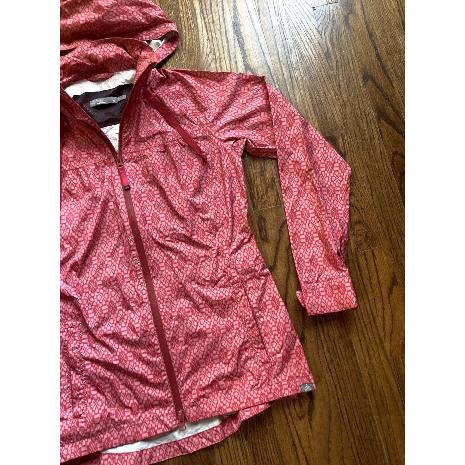 Prana prAna Eliza Rain Jacket Womens Size Small Pink Hooded Full Zip Geometric Print Size S / US 4 / IT 40 - 3 Thumbnail