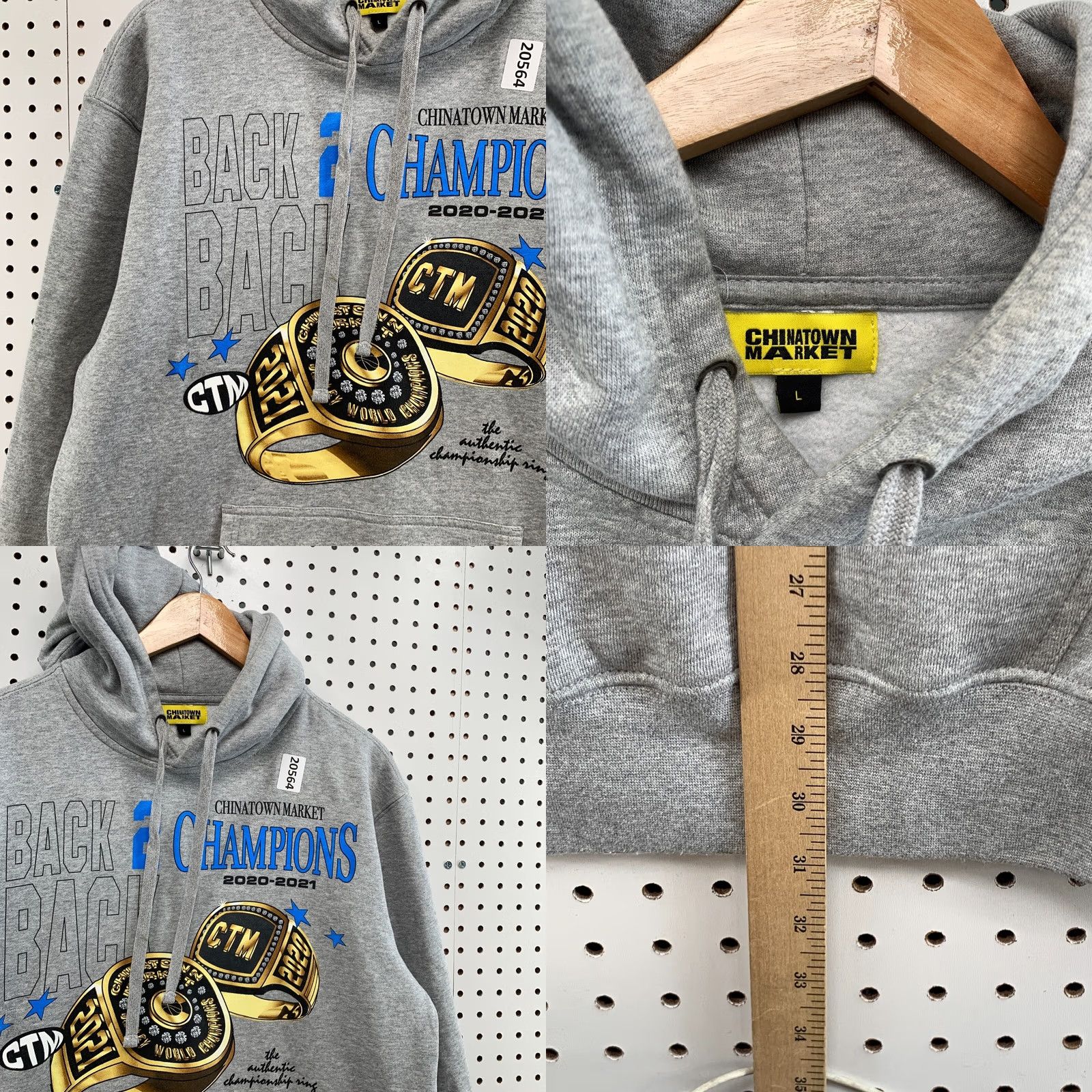 Vintage Chinatown Market Hooded Pullover Sweatshirt Gray Mens L Rings Champions 24x31 Size US L / EU 52-54 / 3 - 9 Thumbnail