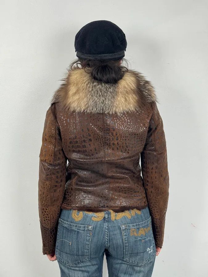 Iceberg 2000s Iceberg Fur Collar Crocodile Brown Leather Buttoned Jacket Size S / US 4 / IT 40 - 3 Thumbnail
