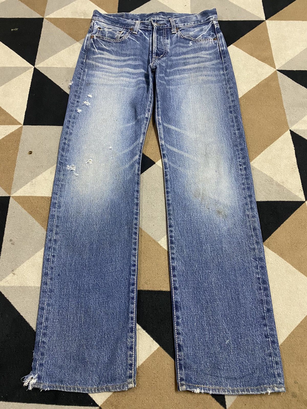 Japanese Brand Distressed - faded blue jeans with a worn look jeans Size US 30 / EU 46 - 1 Thumbnail