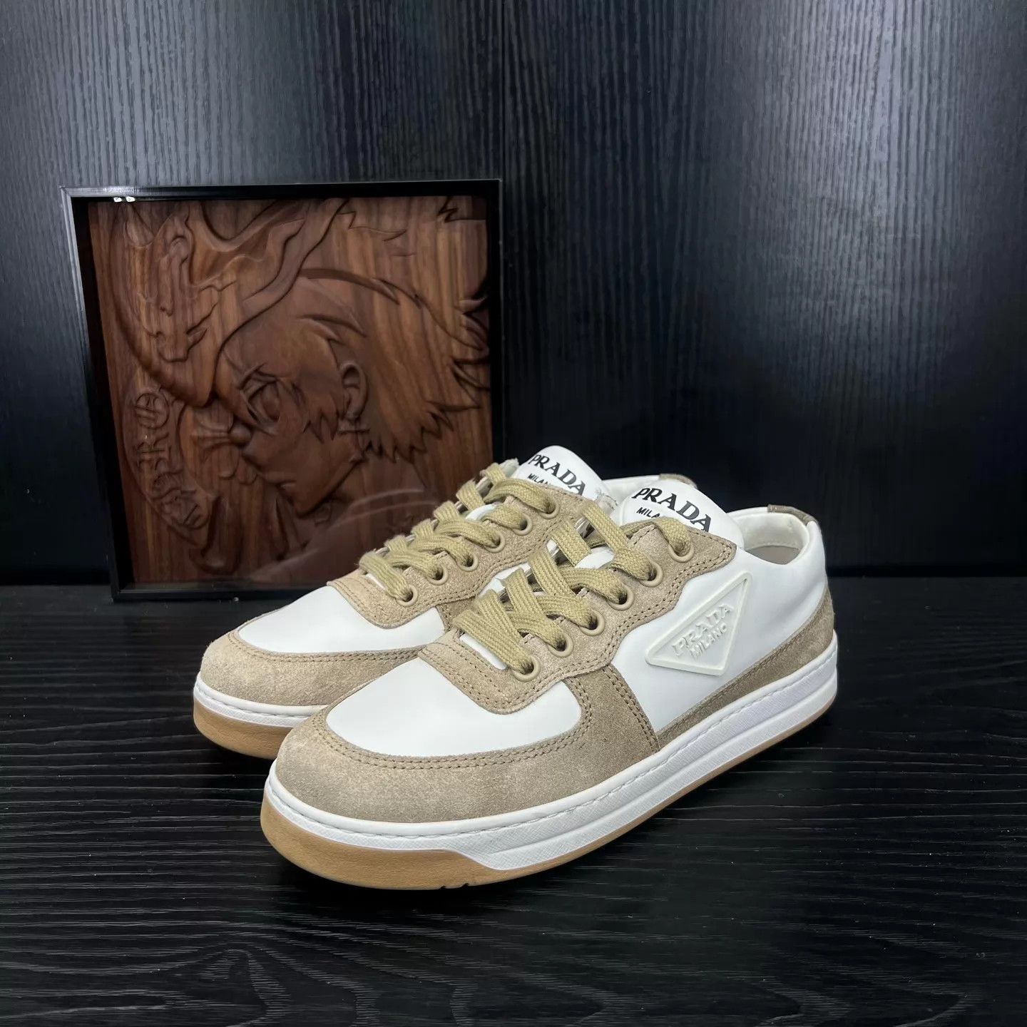 Prada PRADA Women's Triangle Logo White & Brown Sneakers Size US 4.5 / IT 34.5 - 1 Thumbnail