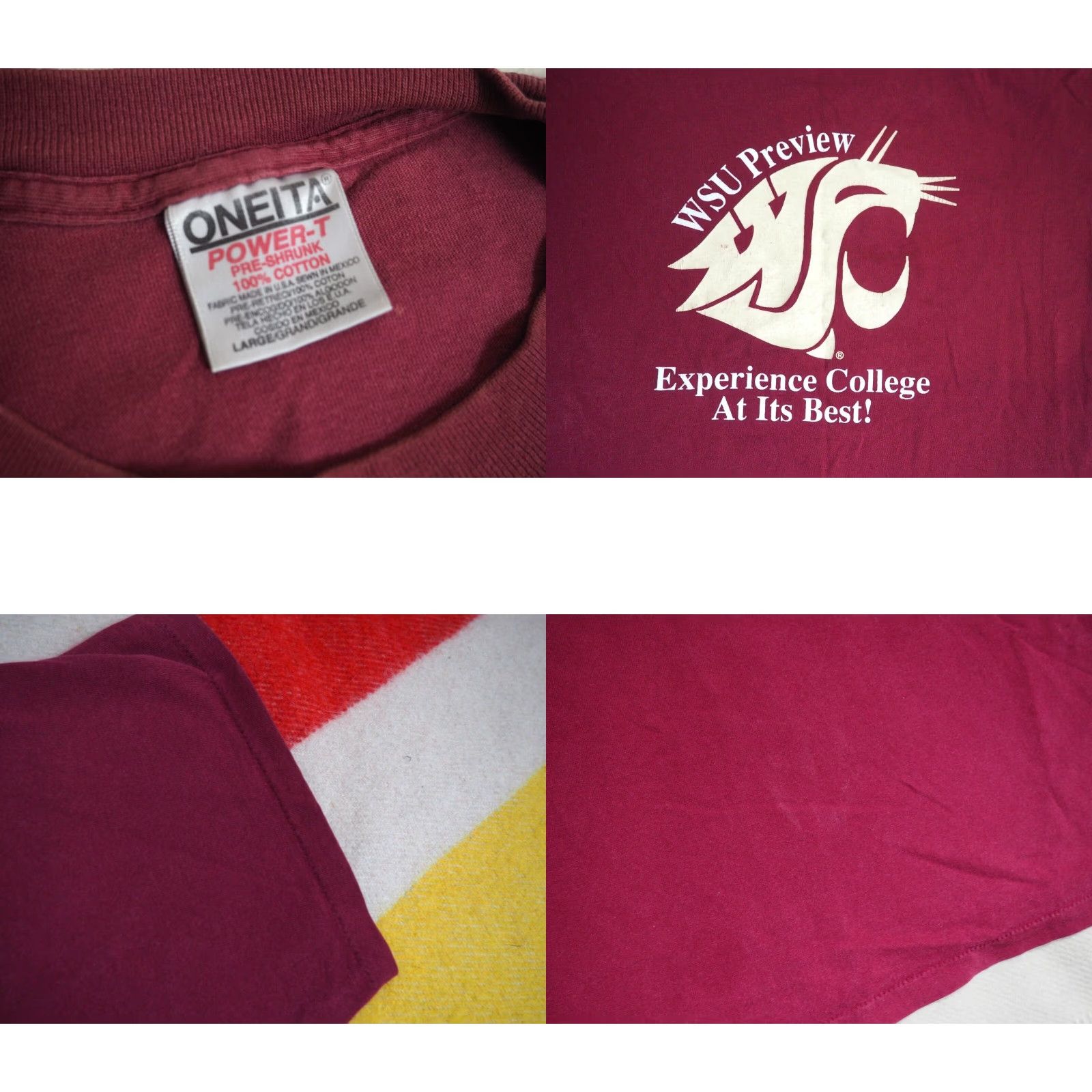Vintage VINTAGE Oneita Washington State Cougars USA Tee T-Shirt L Red 1990s Graphic Ladies? Men? (Gender) Size US L / EU 52-54 / 3 - 8 Thumbnail